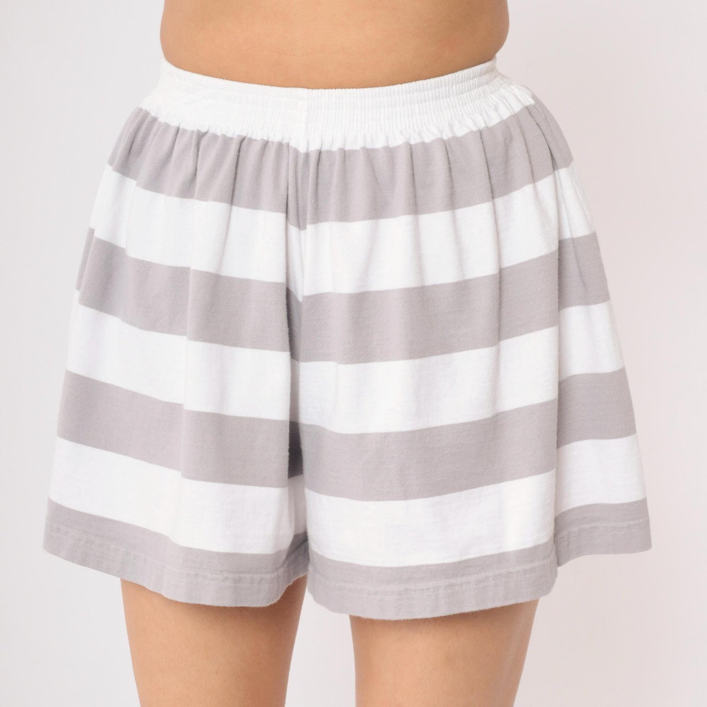 90s Liz Claiborne Striped Shorts Grey White Elastic Waist Cotton XS
