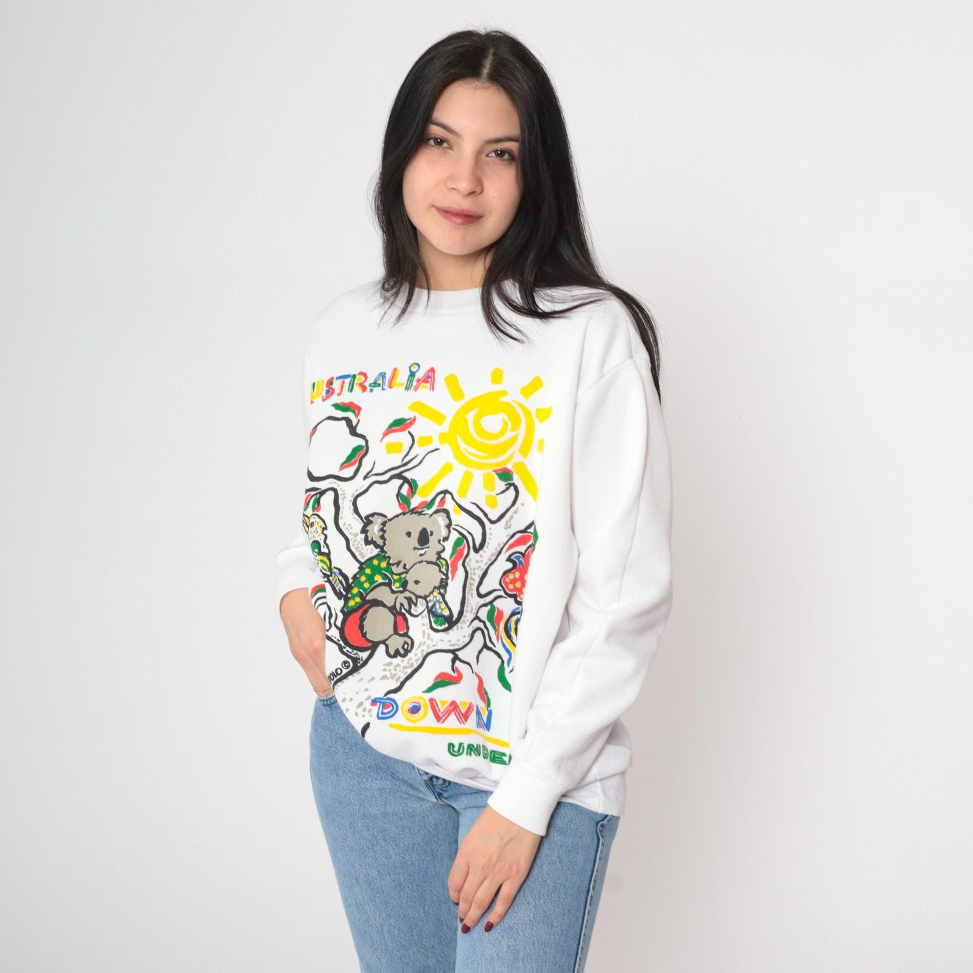 90s Australia Koala Wildlife Graphic Sweatshirt White Crewneck One Size