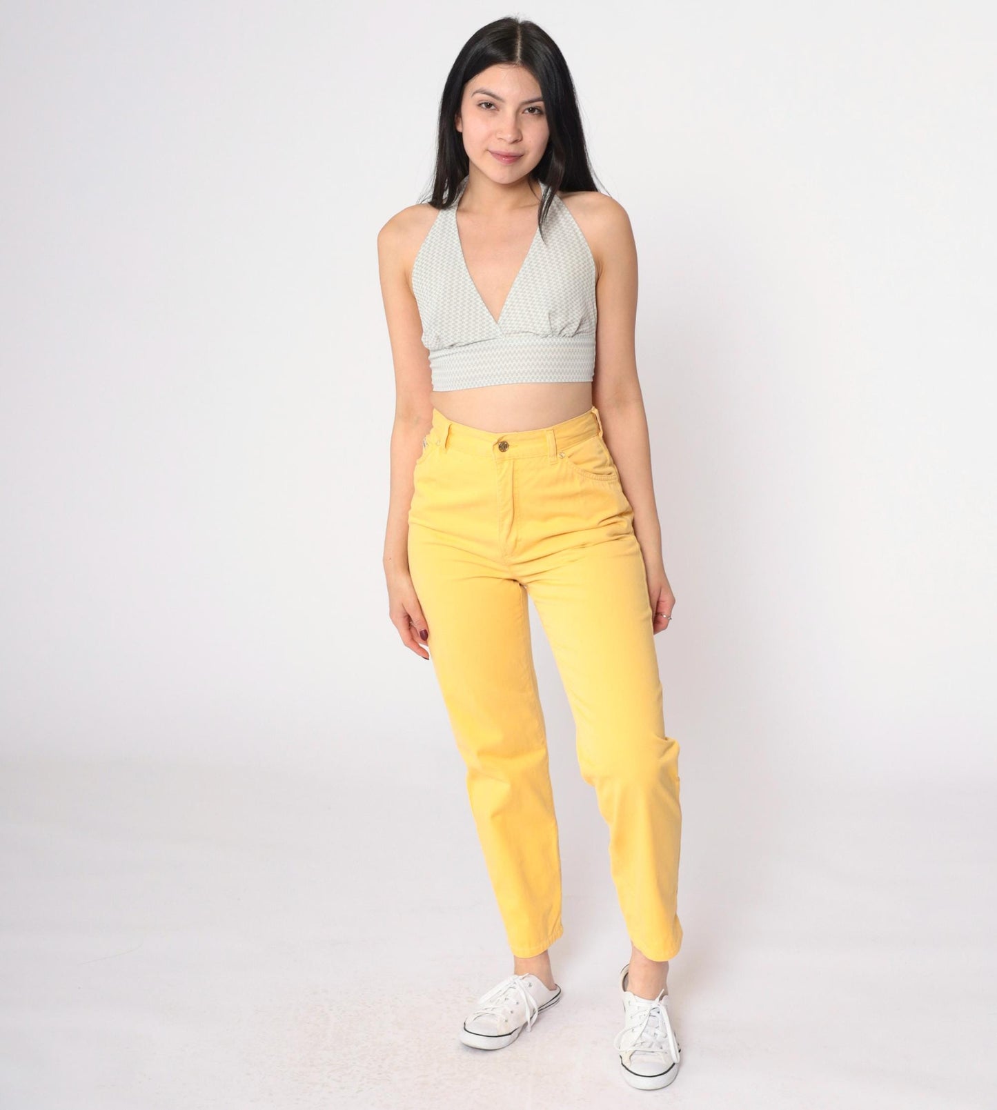 90s Escada Yellow Cotton High-Waisted Slim Trousers Small 29