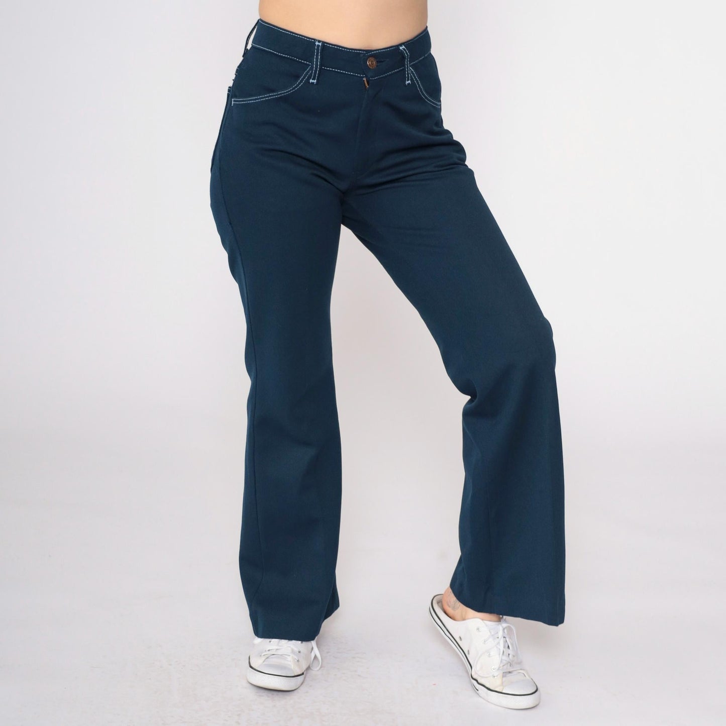 70s Farah Navy Bell Bottom Pants High Rise Flared Trousers Medium