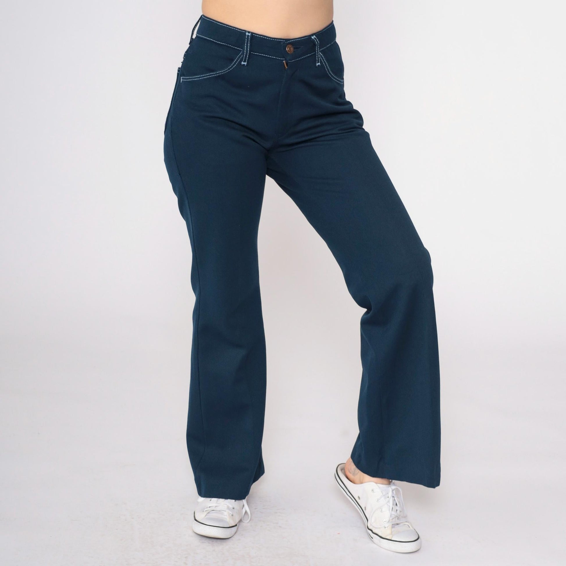 70s Farah Navy Bell Bottom Pants High Rise Flared Trousers Medium