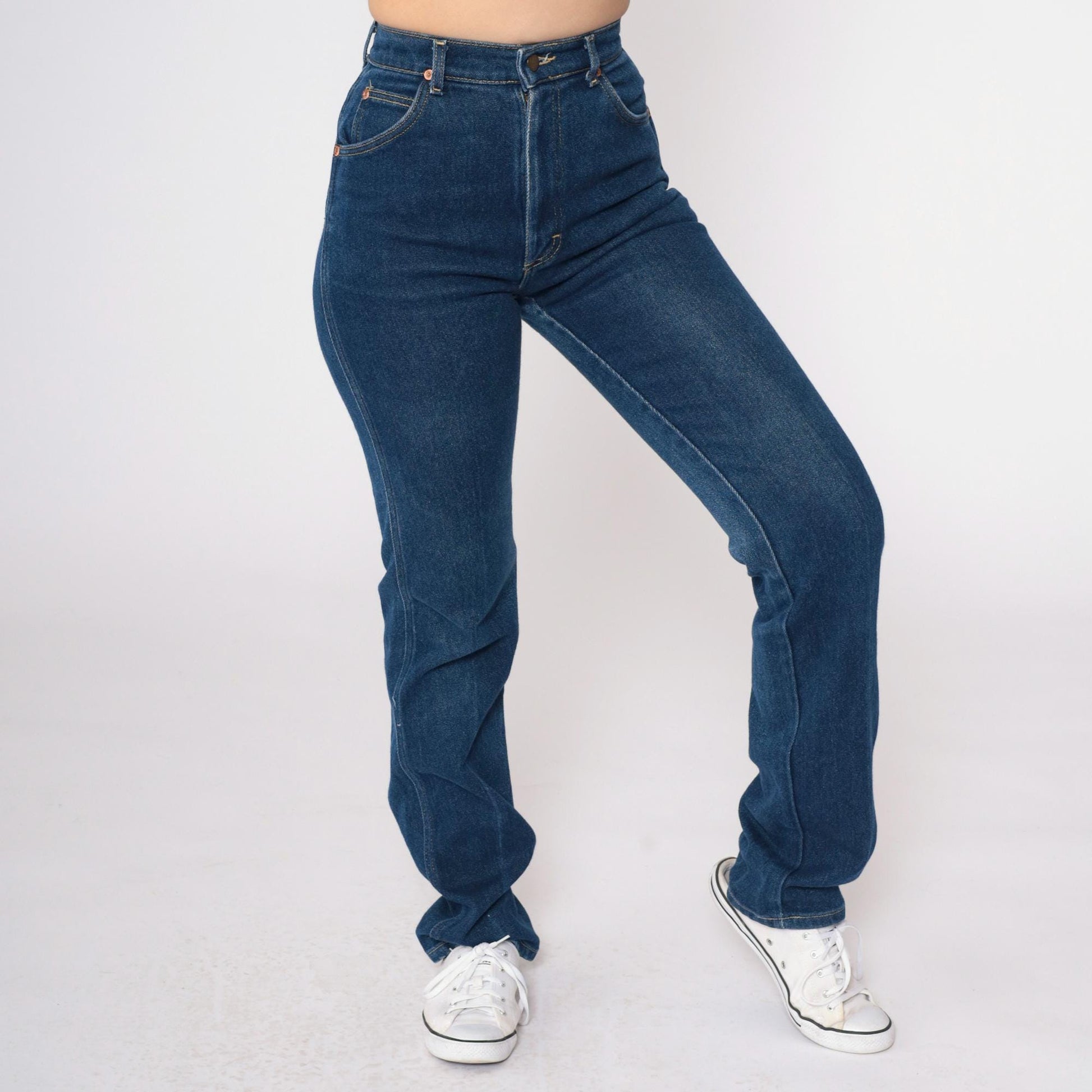 80s Lee High Waist Straight Leg Jeans Blue Denim Extra Small