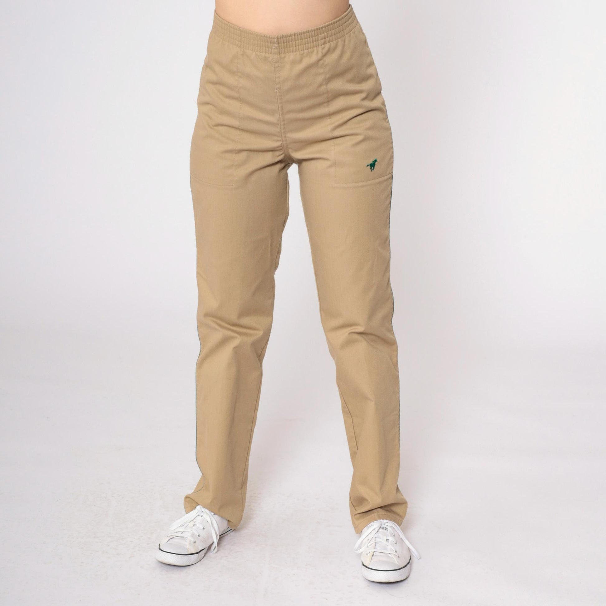 80s Wrangler Tan Straight Leg High Waist Elastic Trousers Extra Small XS