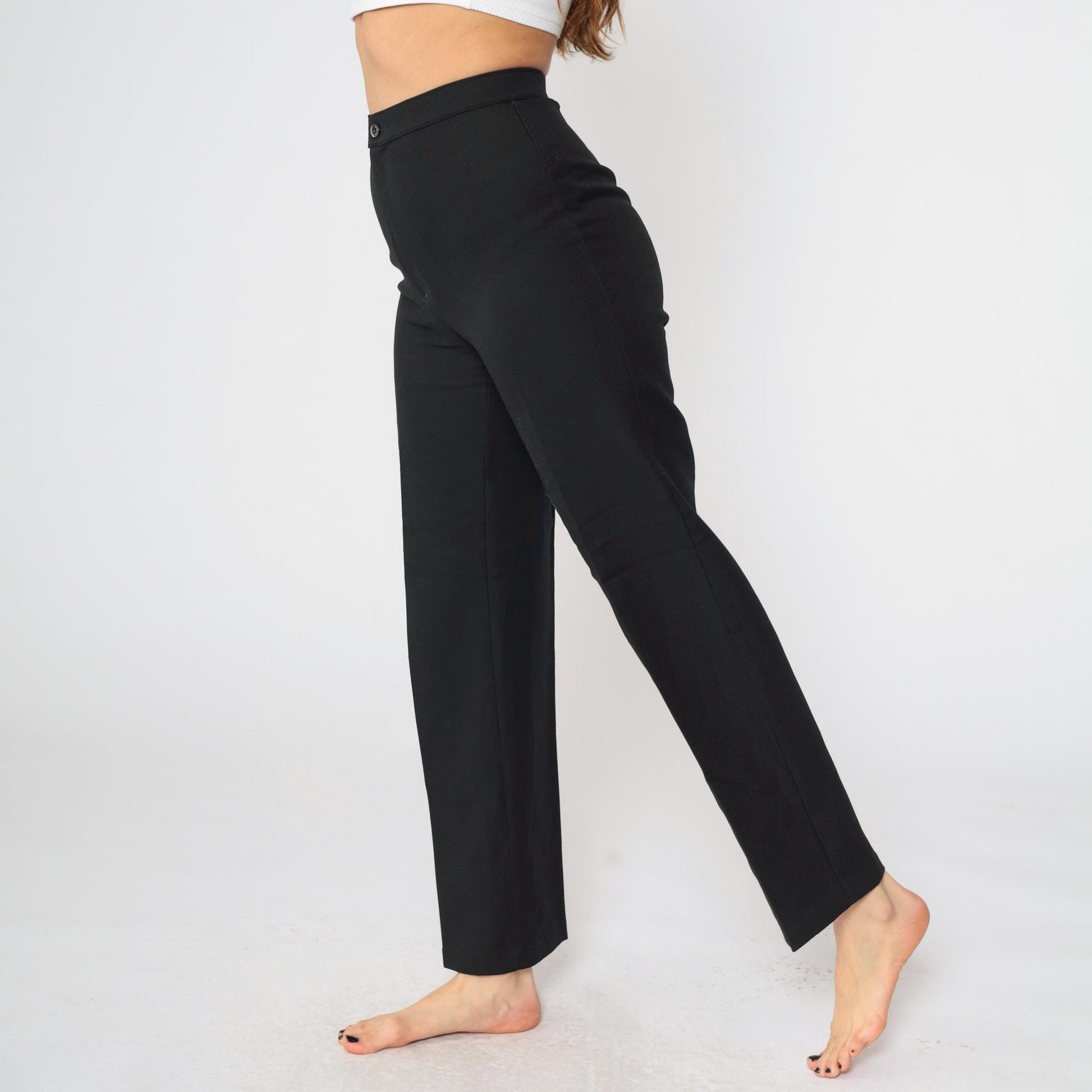 80s Black High-Rise Straight Trousers Bend Over Small S