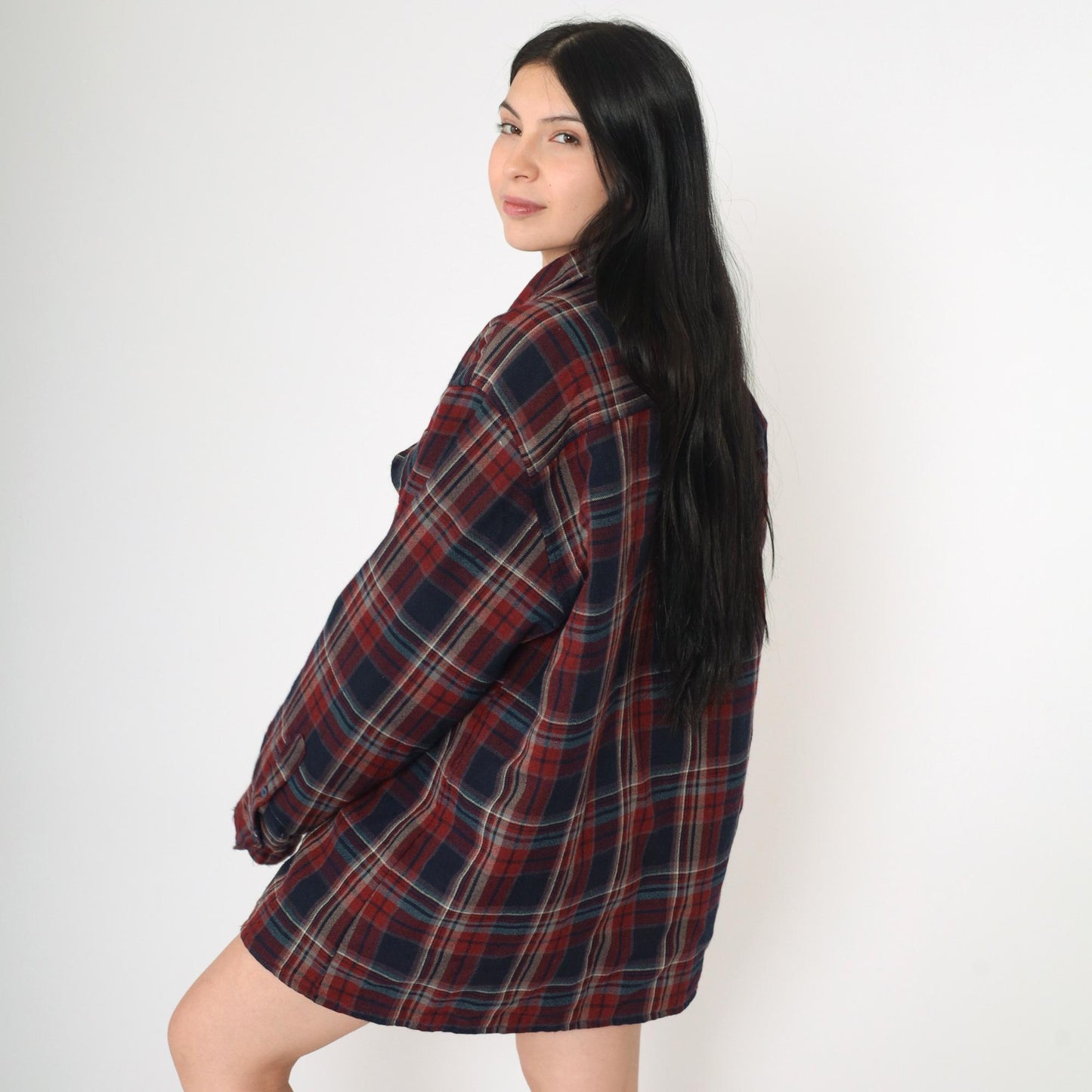 80s TimberTrail Wool Plaid Shirt Quilted Lining Red Navy Button Up Large L