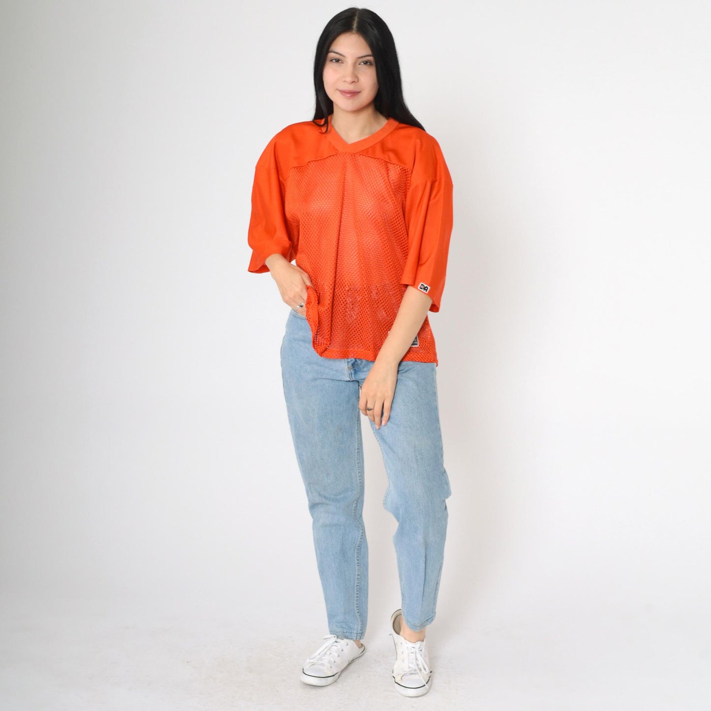 80s Don Alleson Athletic Football Jersey Orange Mesh V-Neck Large