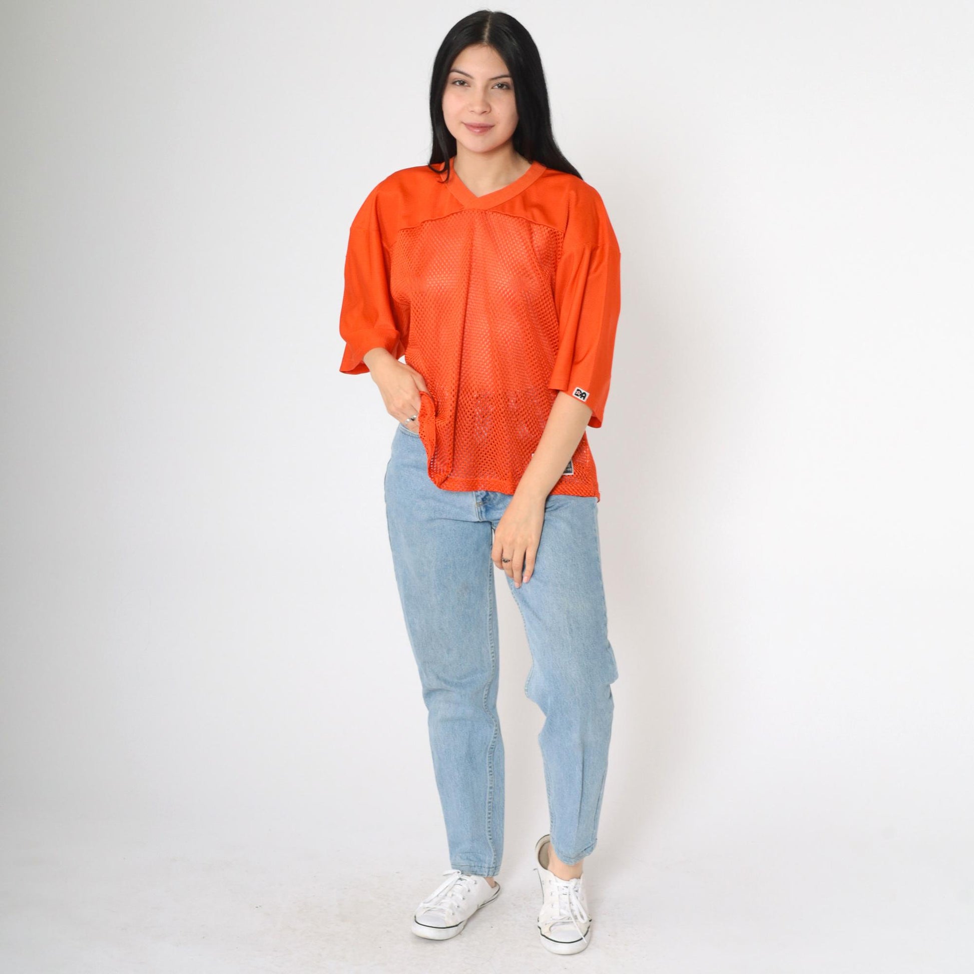 80s Don Alleson Athletic Football Jersey Orange Mesh V-Neck Large