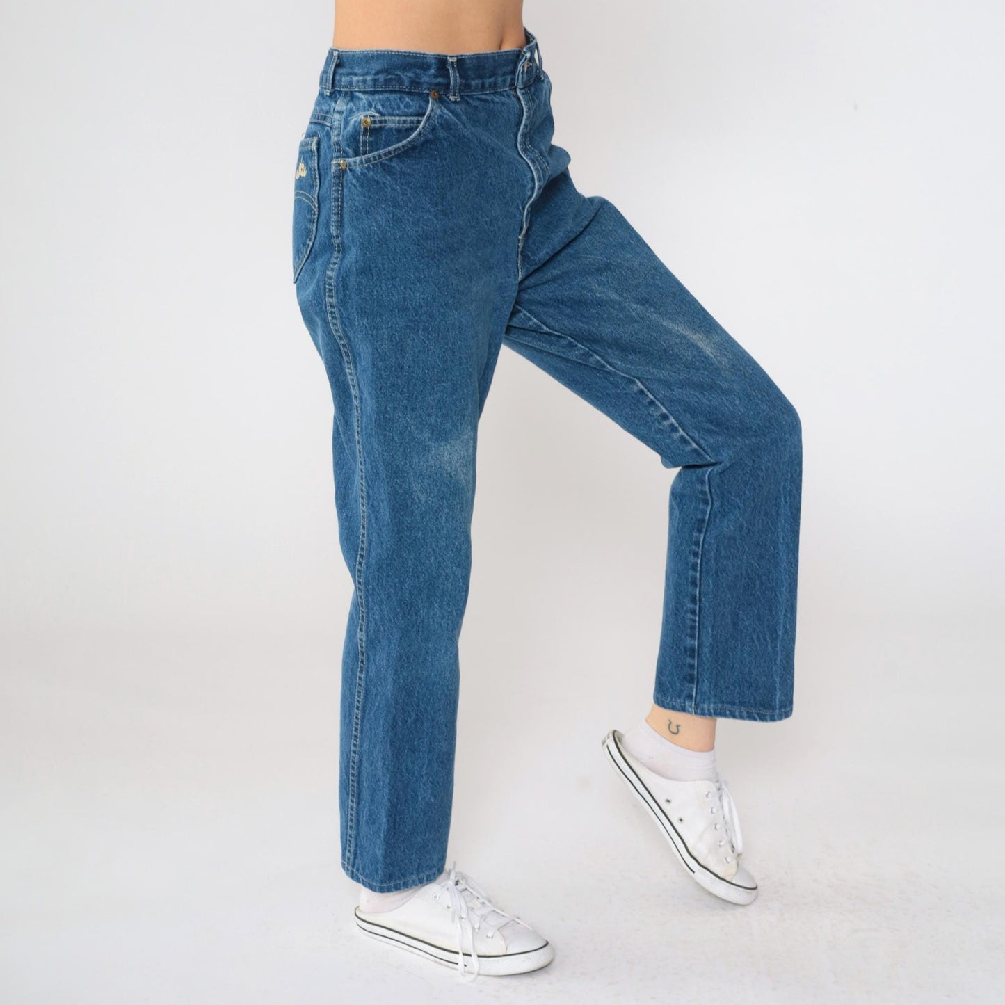 80s High-Waist Straight Leg Jeans Blue Denim Faded Medium