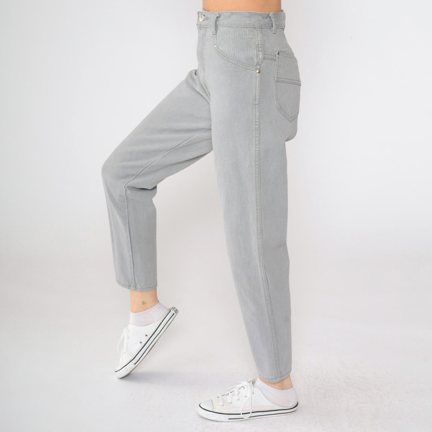90s Gitano Grey High-Waisted Tapered Jeans Ribbed Yoke Small