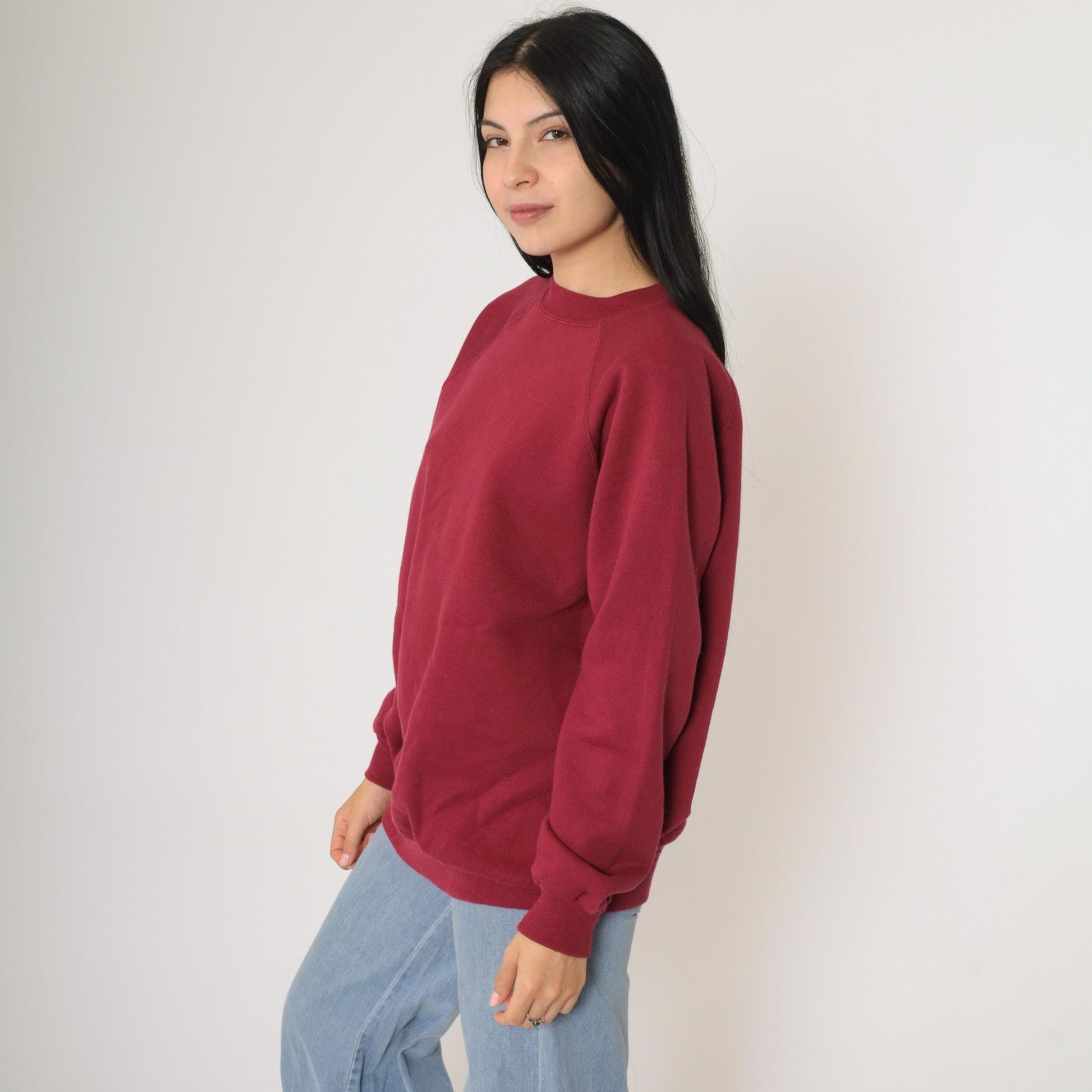 90s Hanes Her Way Burgundy Crewneck Sweatshirt Raglan Sleeve Extra Large XL