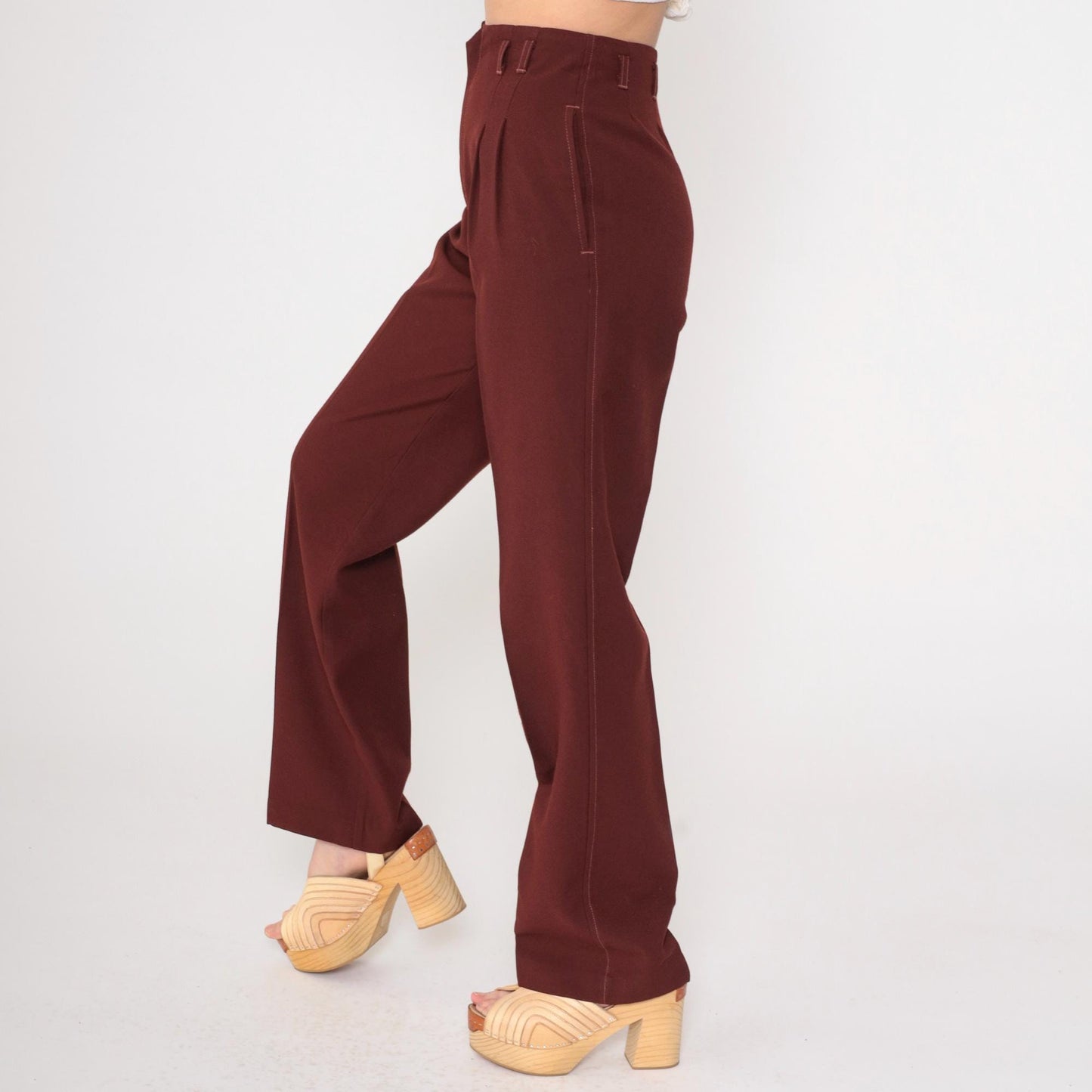 70s Ondo of California Brown Pleated High-Waist Straight Leg Trousers Small