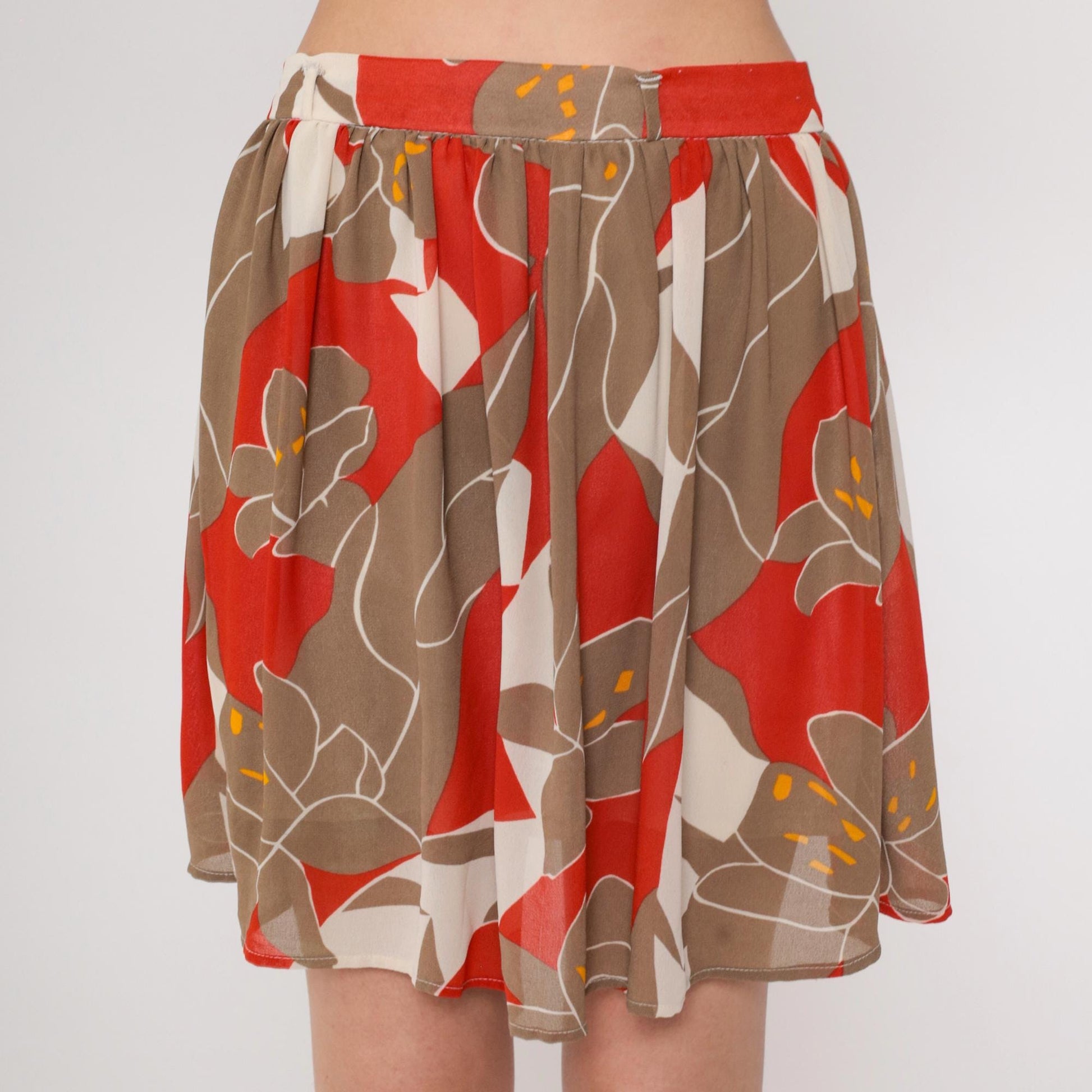 70s Floral Mini Skirt High Waist Red Brown Campus Casuals Small