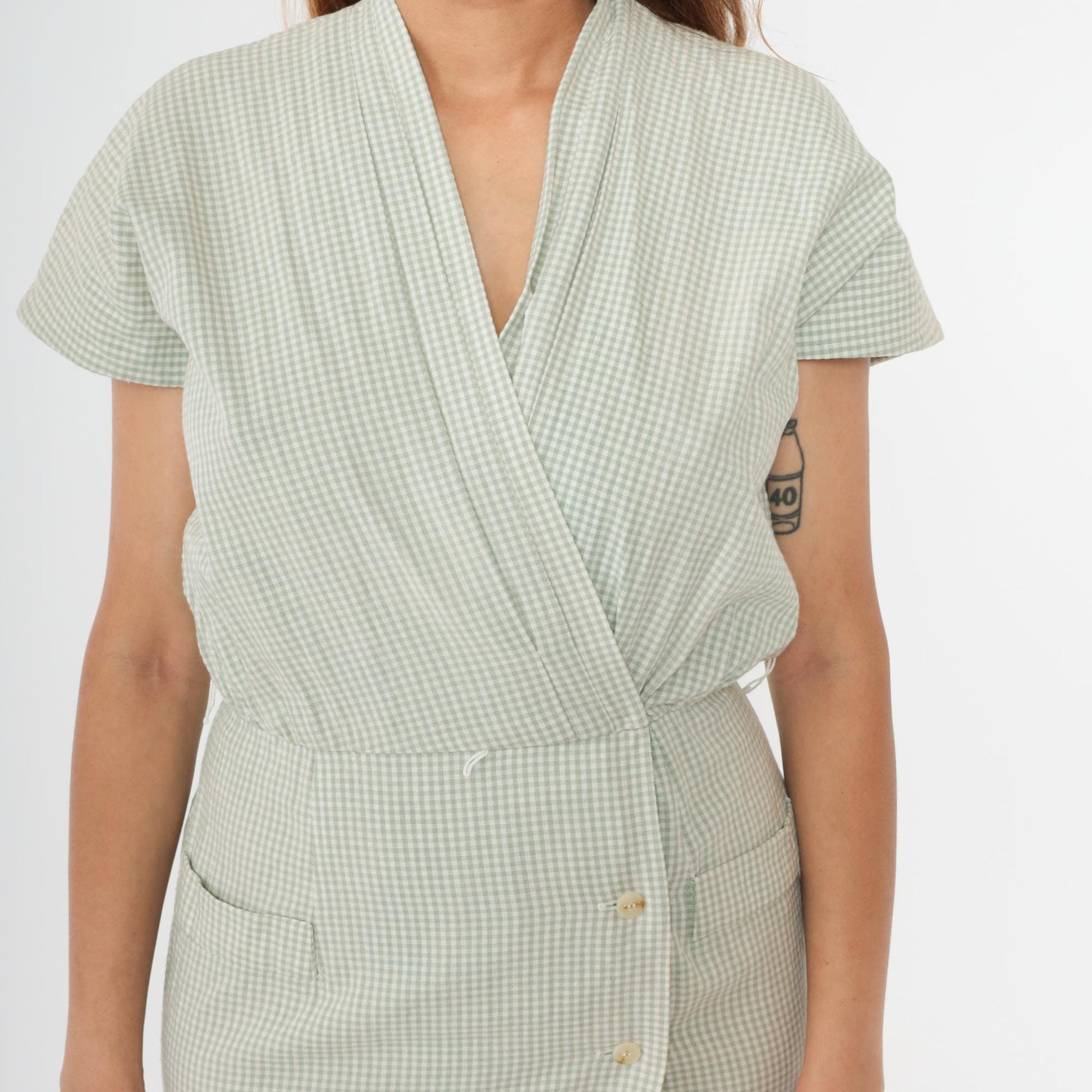 90s Cynthia Howe Gingham Shirtdress Sage Green Midi High Waist Small