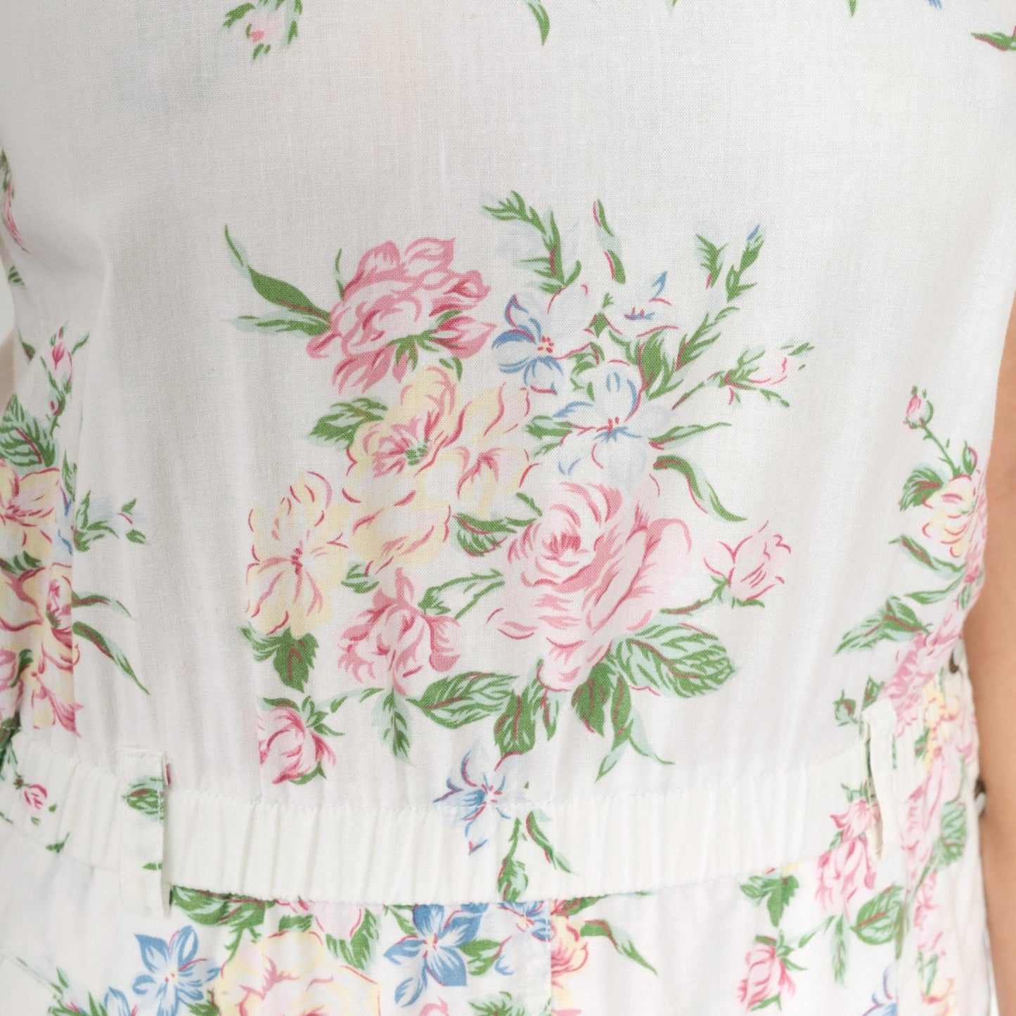 90s Liz Wear Floral Midi Dress White Pastel High Waist Sleeveless Small Petite