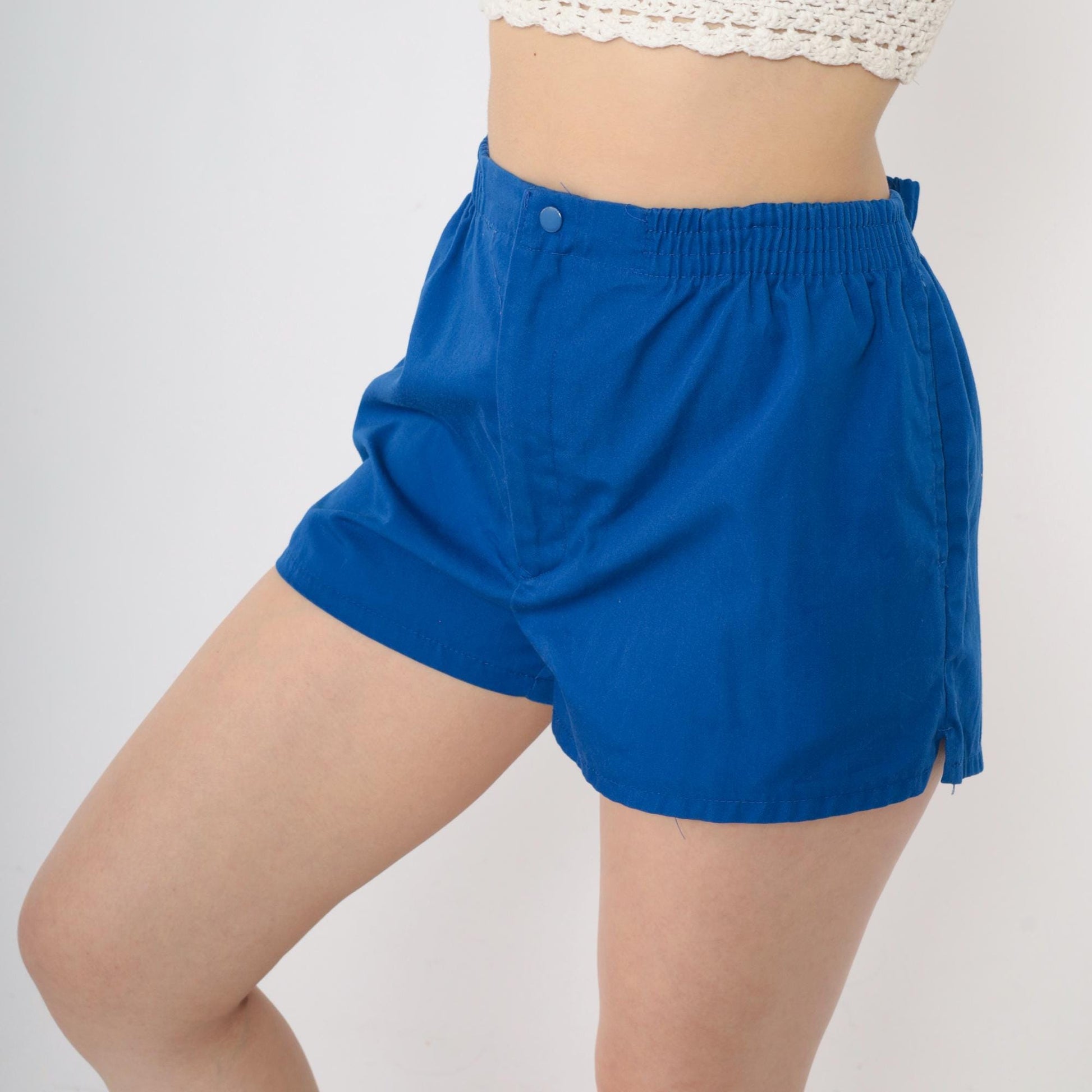 80s Royal Blue Athletic Shorts Elastic Waist High Rise Medium Large