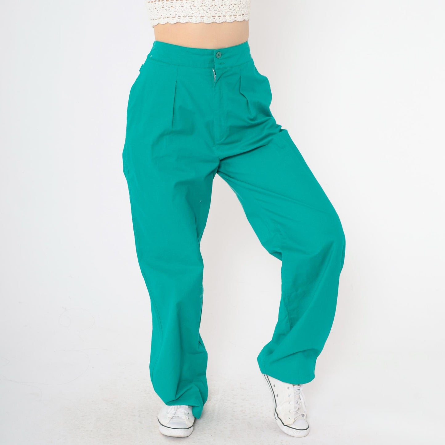 90s Jones New York Teal Pleated High-Waist Trousers Straight Leg Medium
