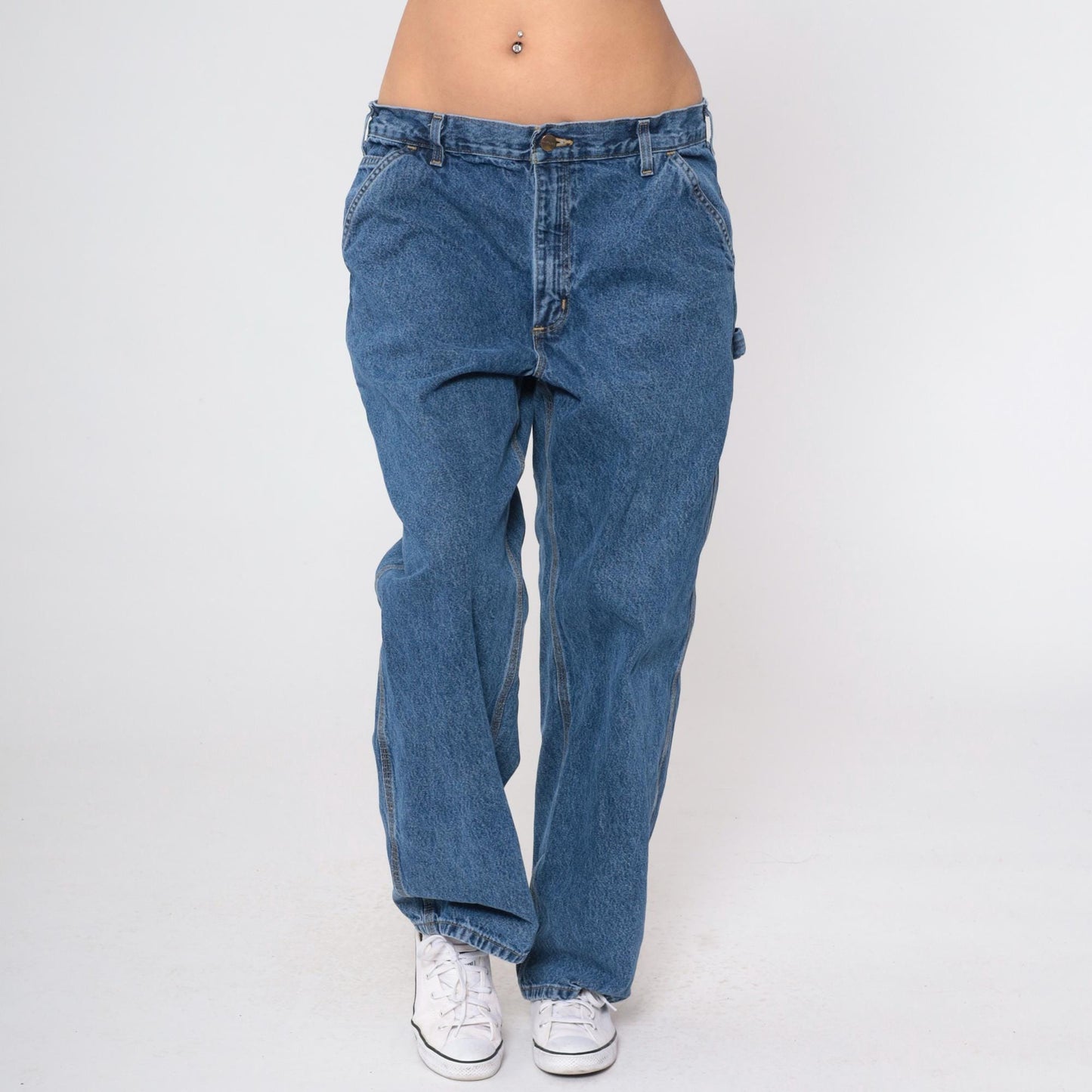 90s Carhartt Straight Leg Denim Jeans Blue Workwear Utility 36x30