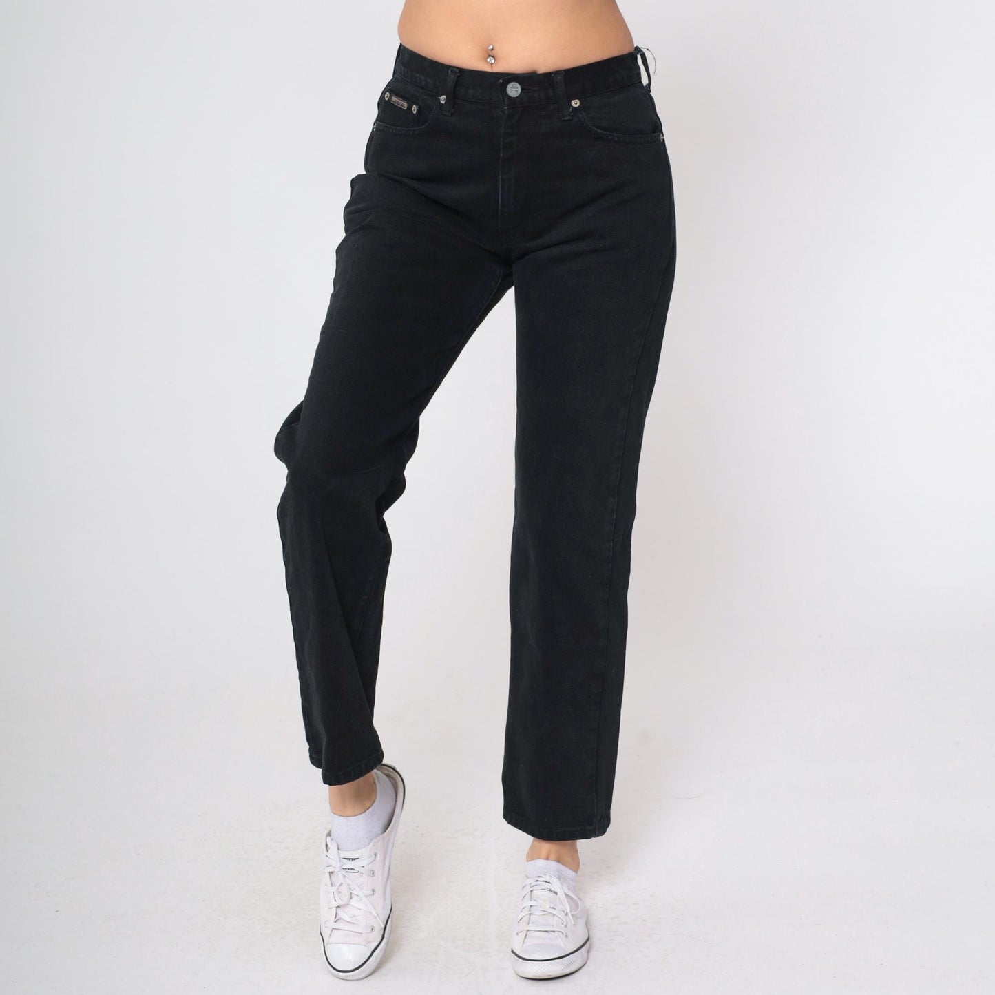 90s Calvin Klein Black High-Waist Straight Leg Denim Jeans Medium 7