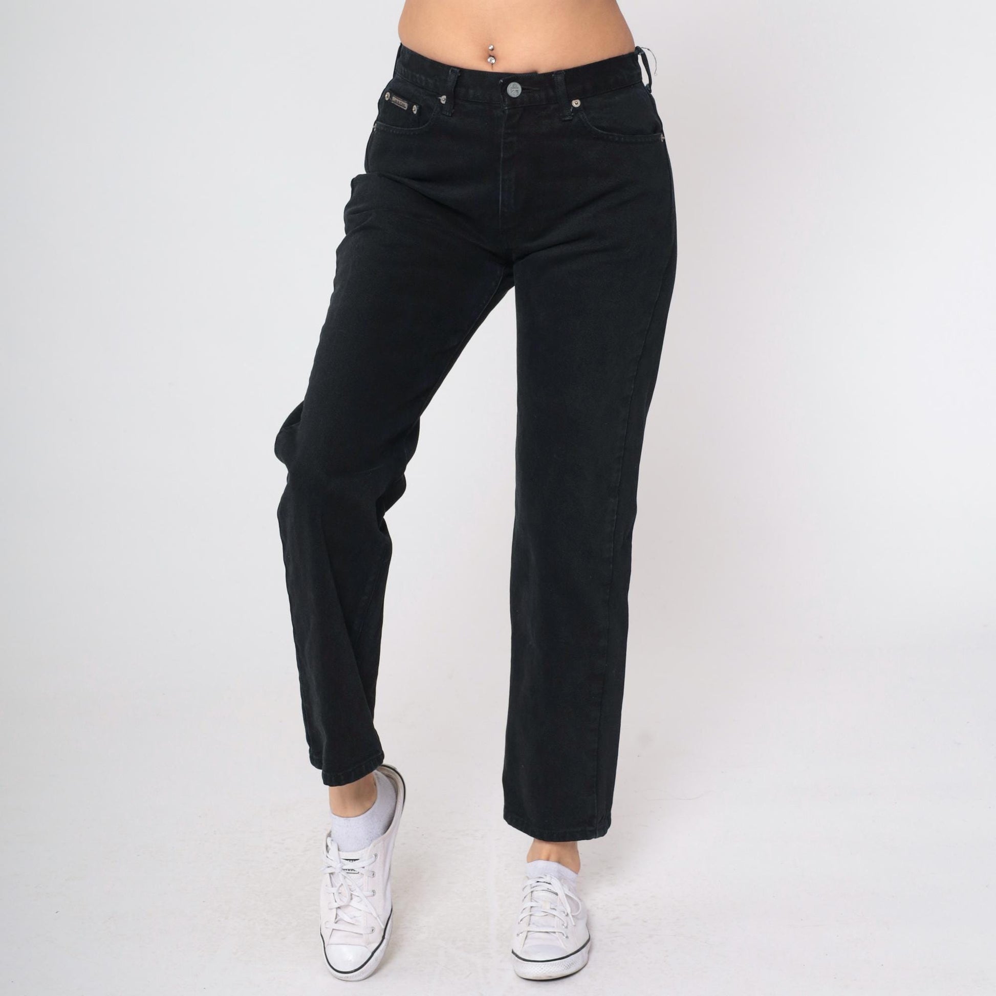 90s Calvin Klein Black High-Waist Straight Leg Denim Jeans Medium 7
