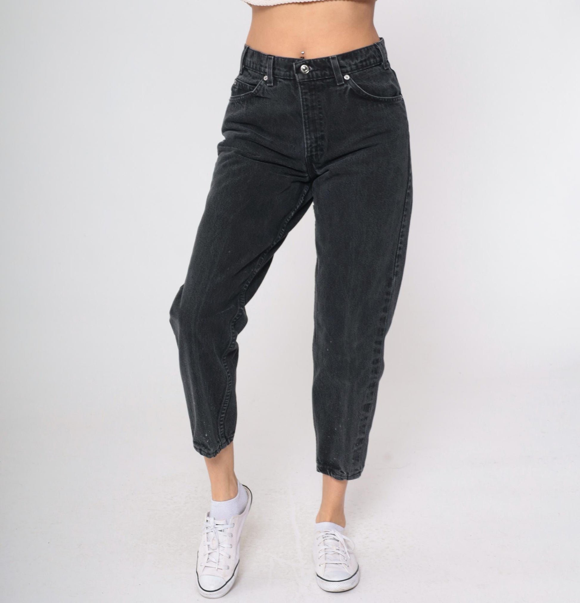 90s Levi's 550 Black Tapered Mom Jeans High Waist Paint Splatter 32x32