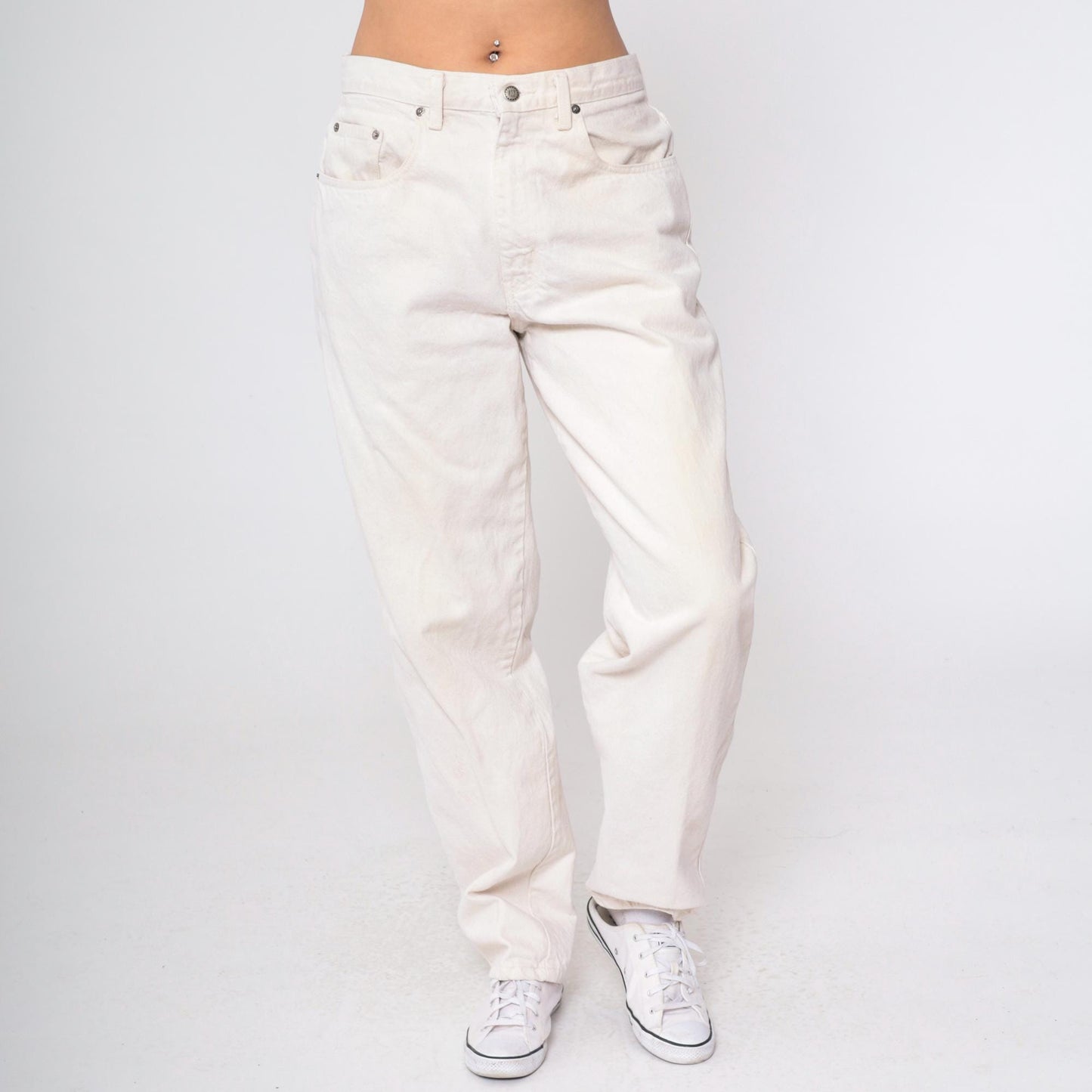 90s I.O.U White Denim Jeans High Waist Straight Leg 33/32