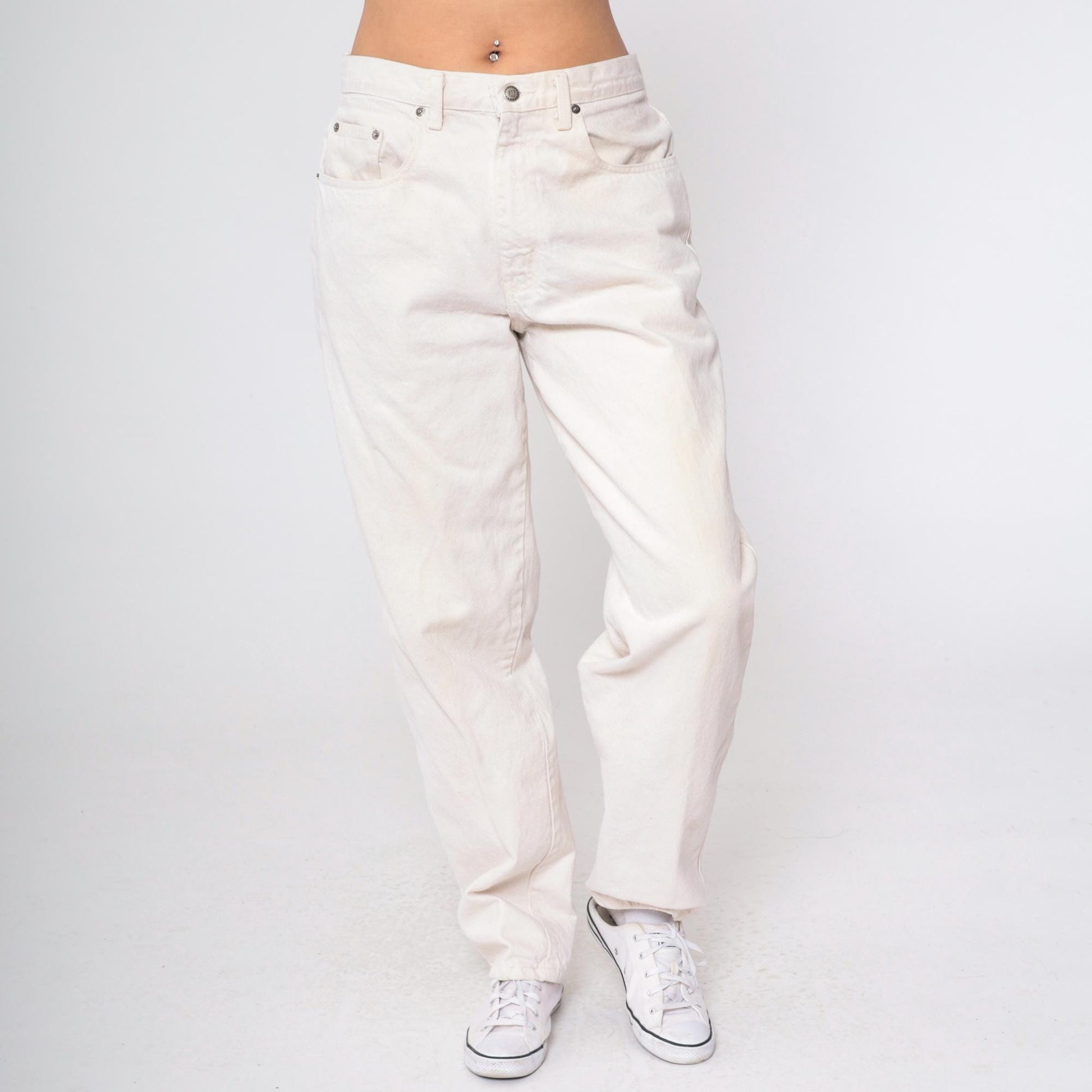 90s I.O.U White Denim Jeans High Waist Straight Leg 33/32