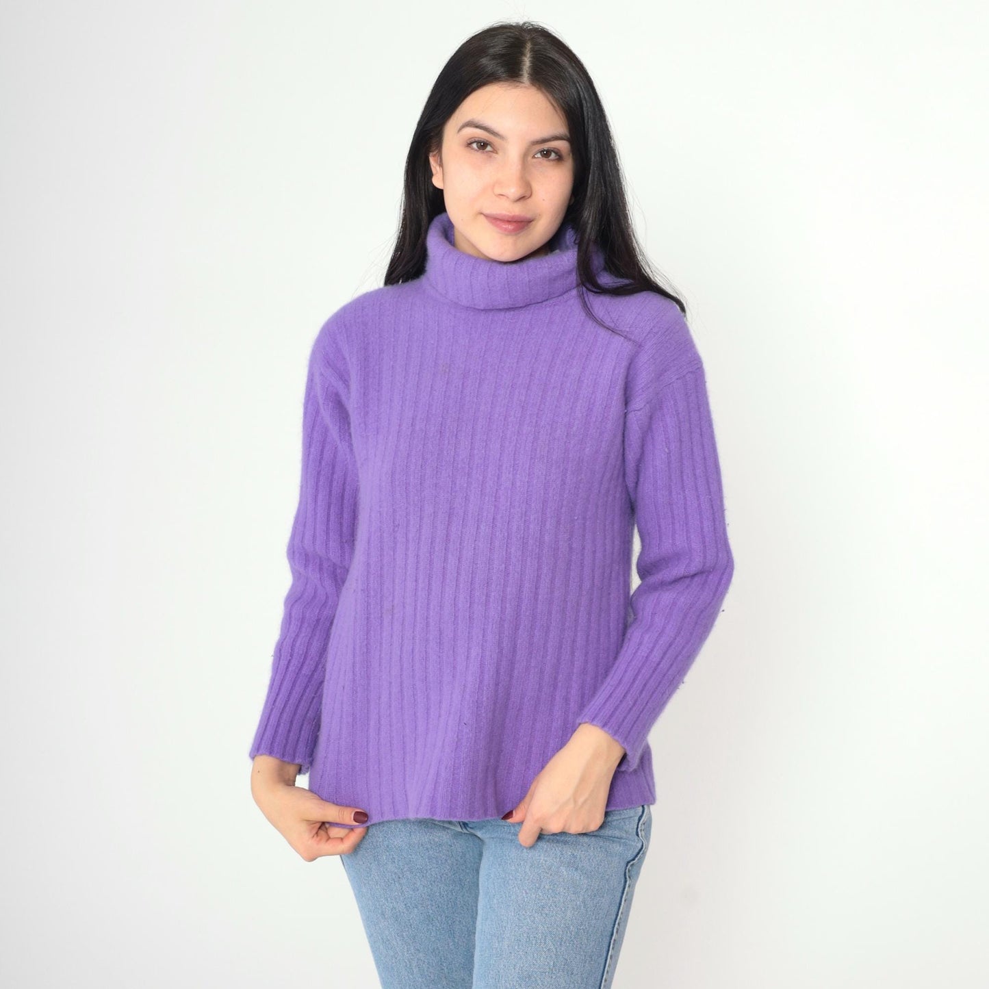 90s Valerie Stevens Lavender Angora Wool Turtleneck Sweater Medium M