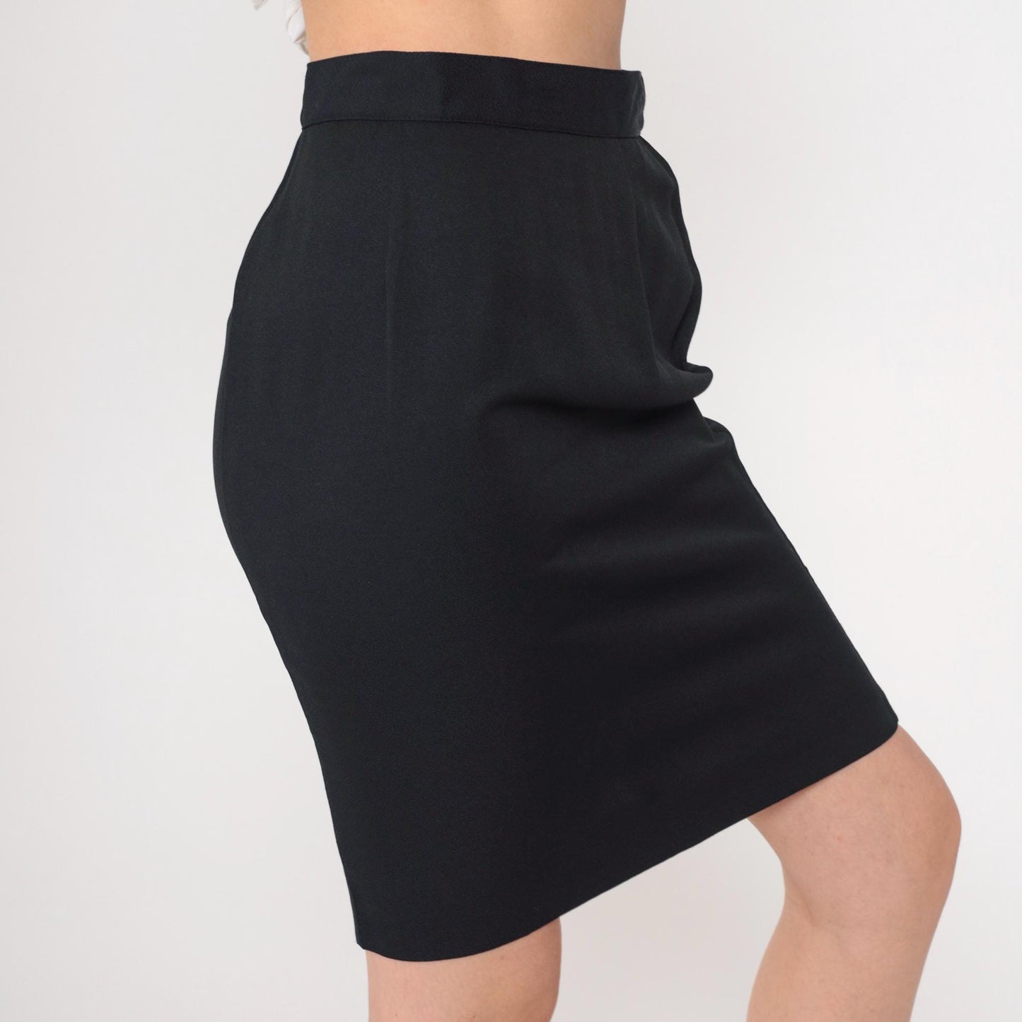 90s Black Mini Pencil Skirt High Waist Small 6