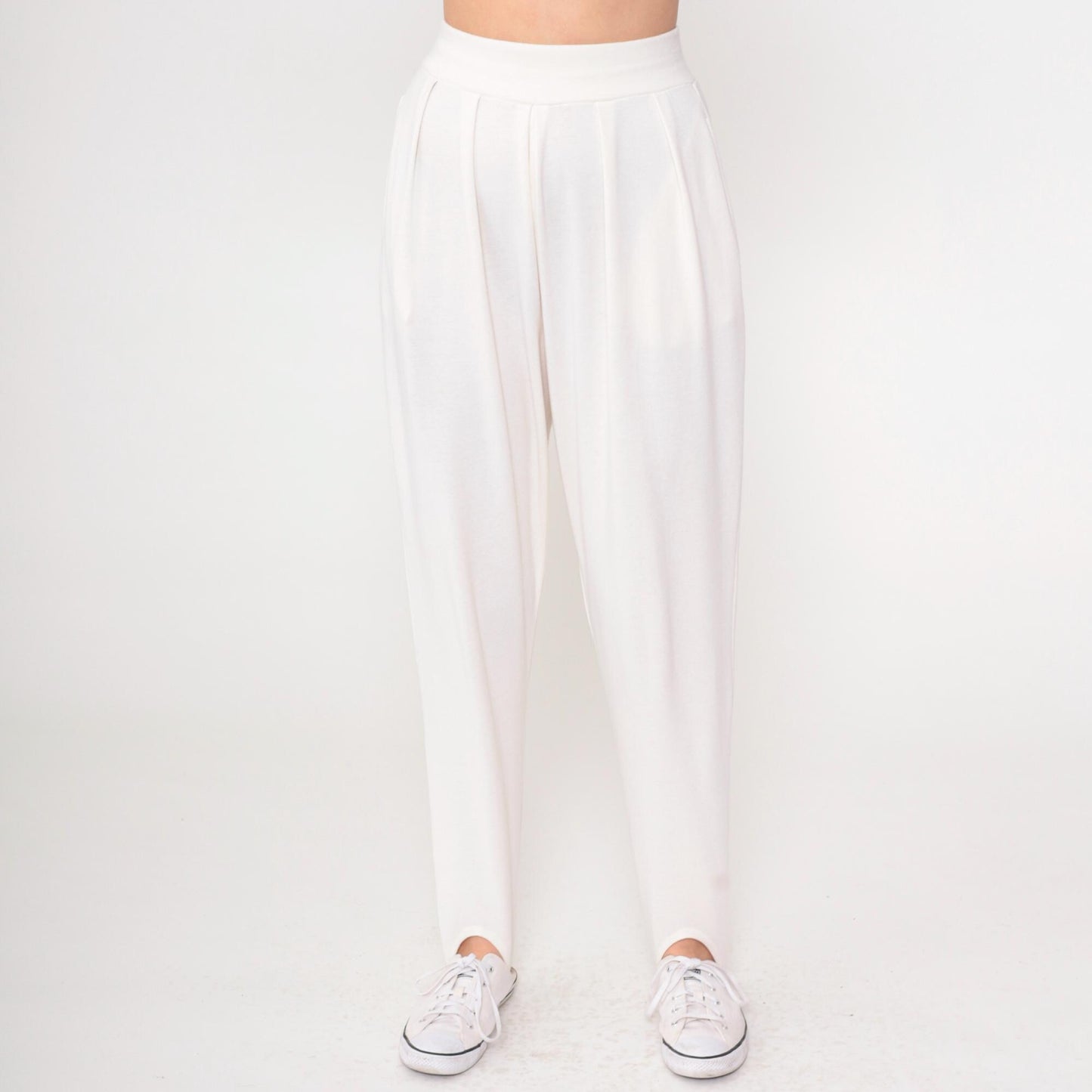 90s White Stirrup Pants High Waisted Pleated Tapered Leg Small