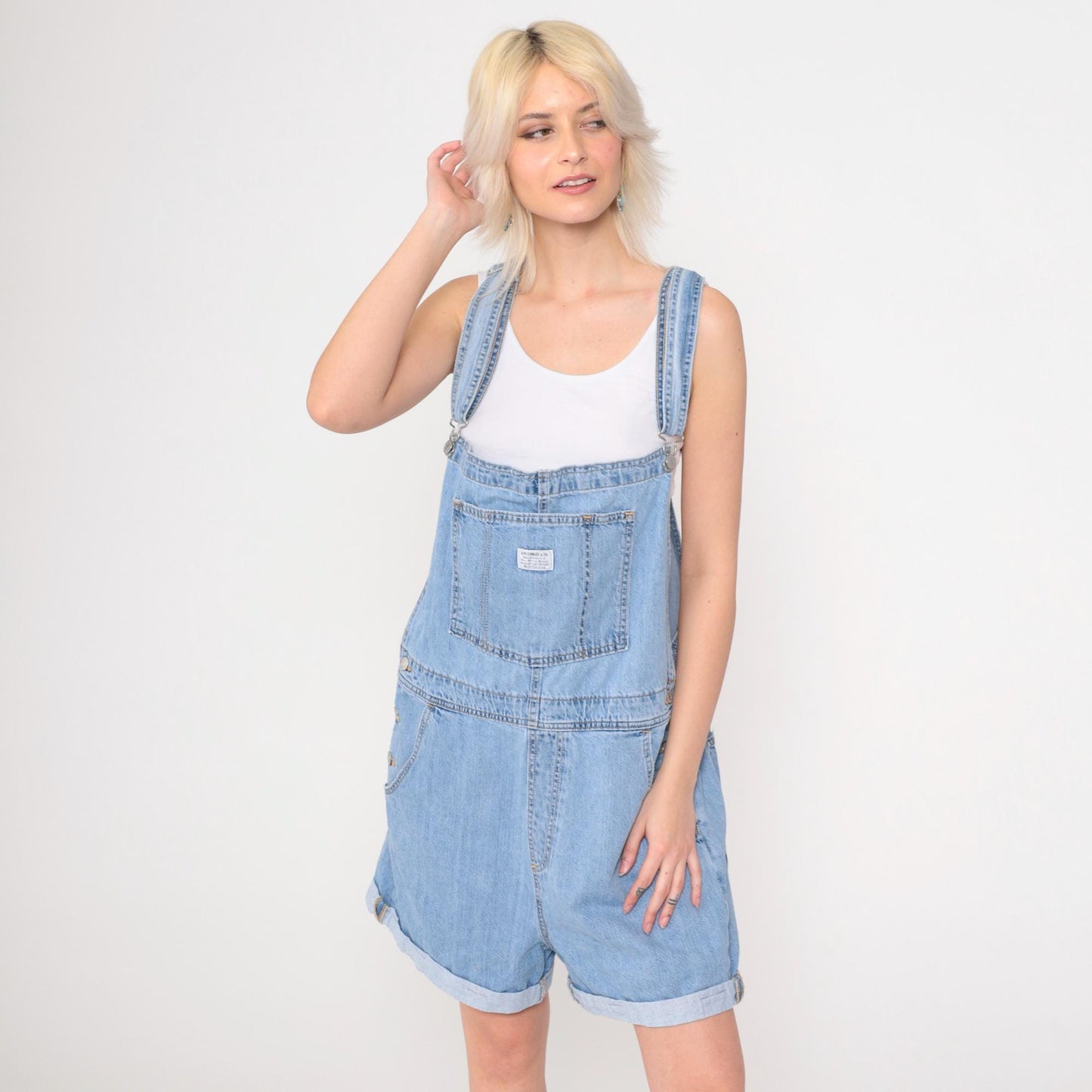 Levi's Denim Overall Shorts Blue Suspender Bib Shortalls Extra Large XXL