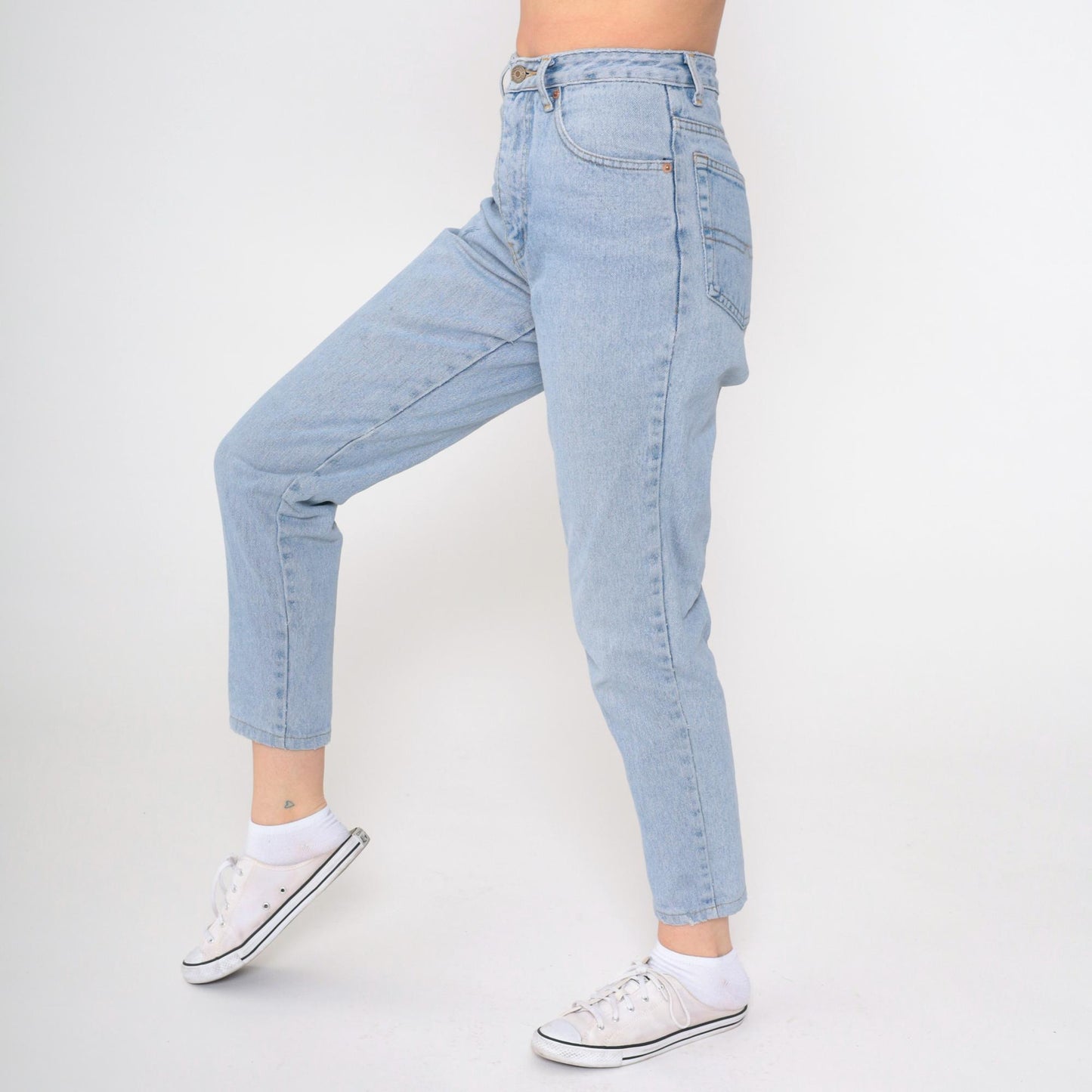 90s High Waisted Tapered Ankle Jeans Blue Denim Small