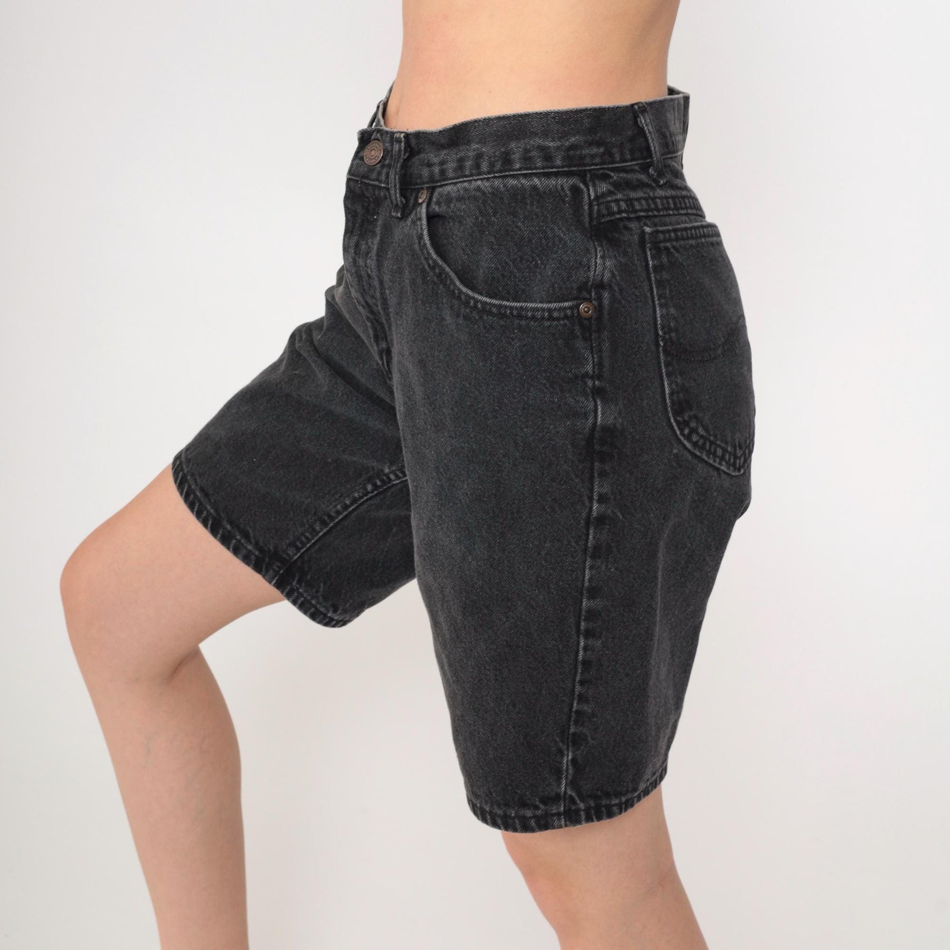 90s Lee Black Denim Shorts High Waisted Jean Bermuda Medium 31