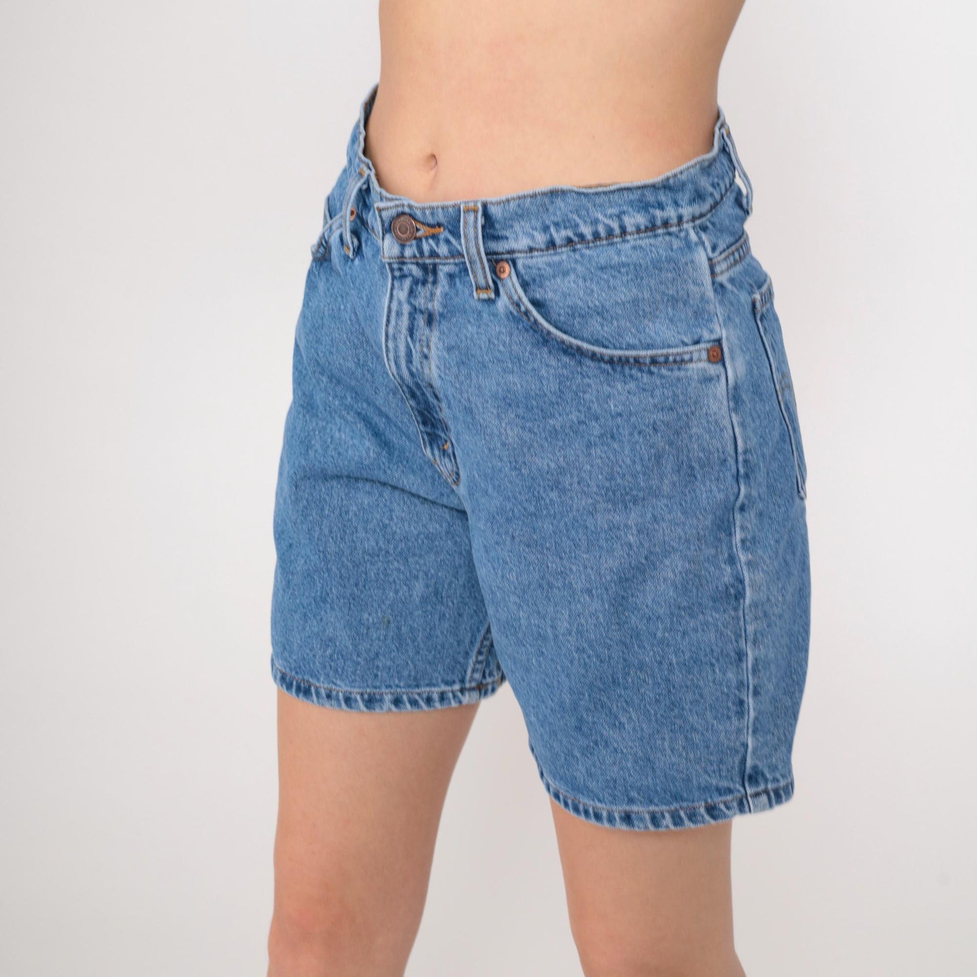 90s Levi's 550 High Waisted Denim Shorts Blue Medium 30