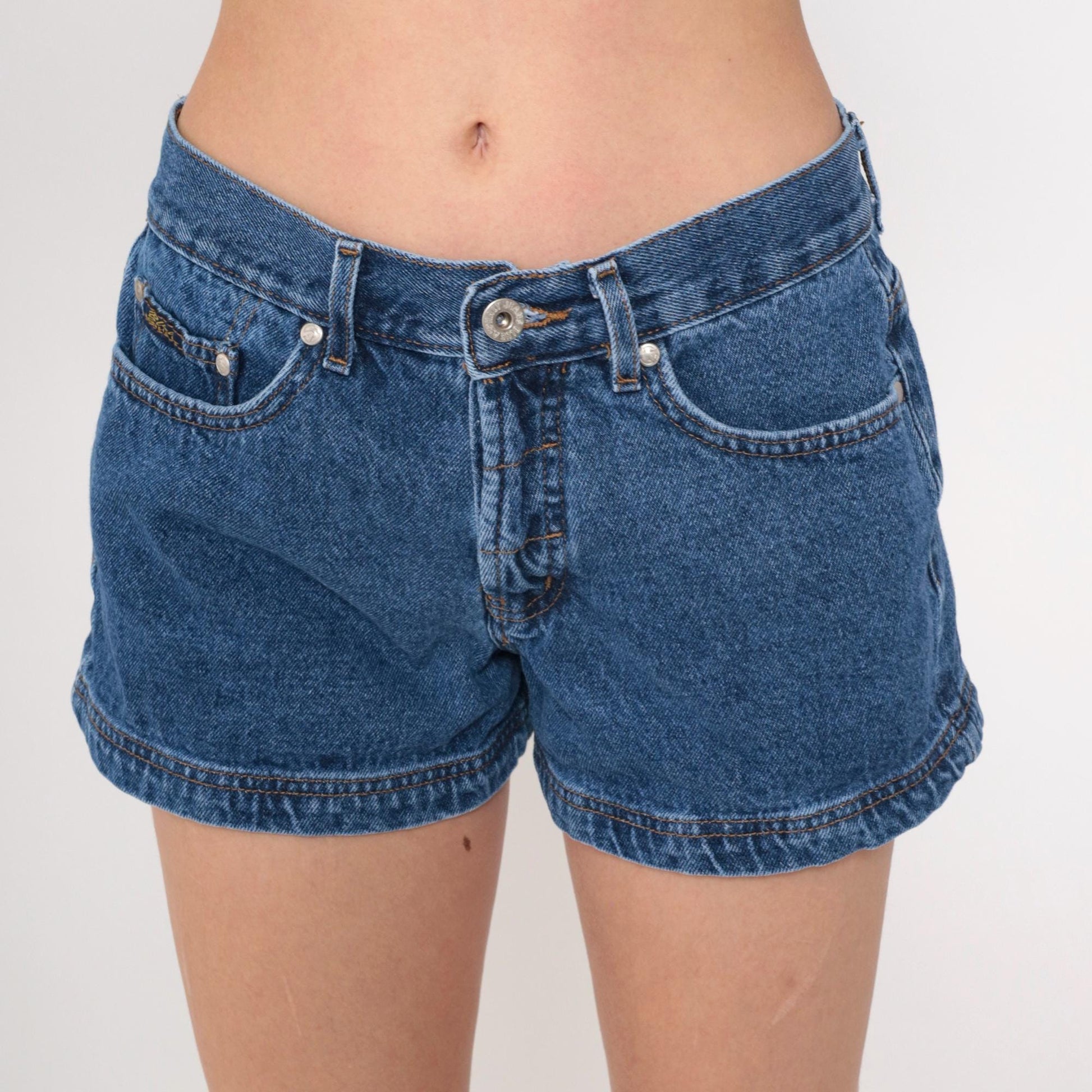 90s Blue Denim Shorts High Waist Button Fly Jean Shorts Small S