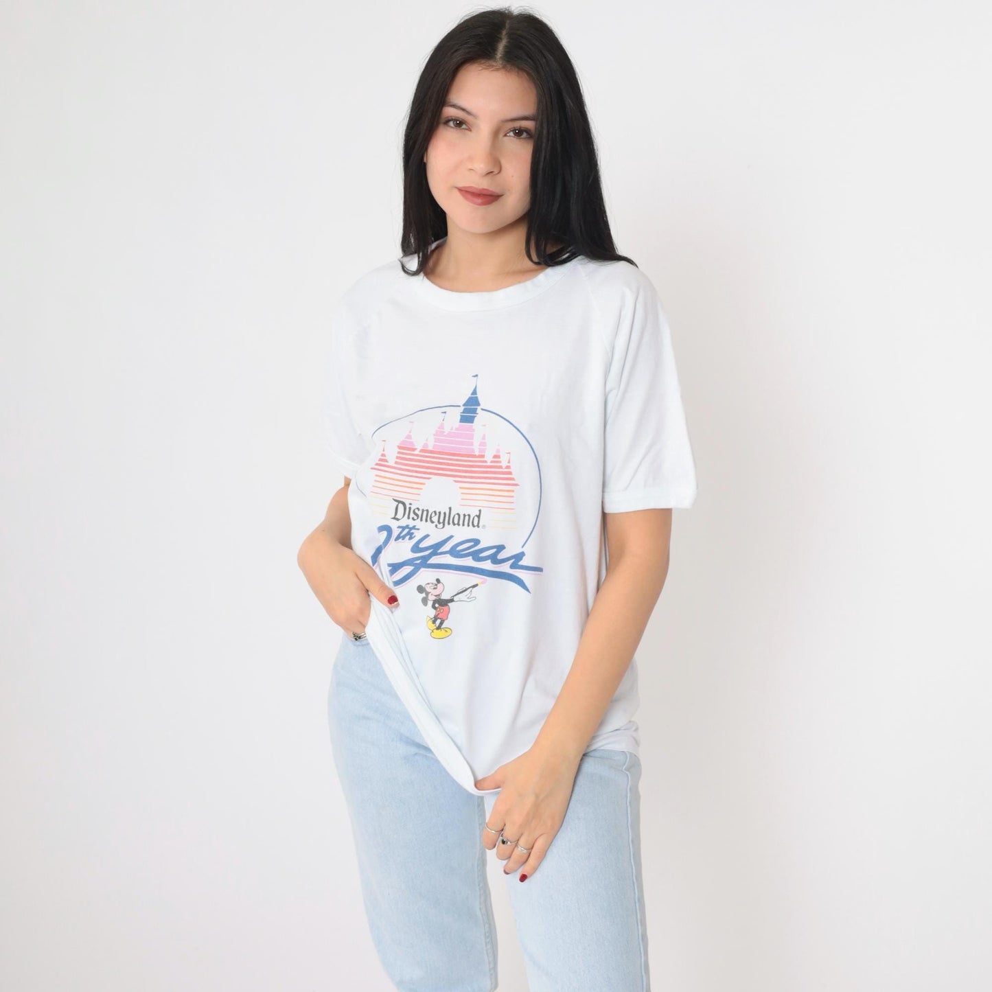 1985 Disneyland 30th Anniversary Mickey Mouse T-Shirt White Raglan Medium