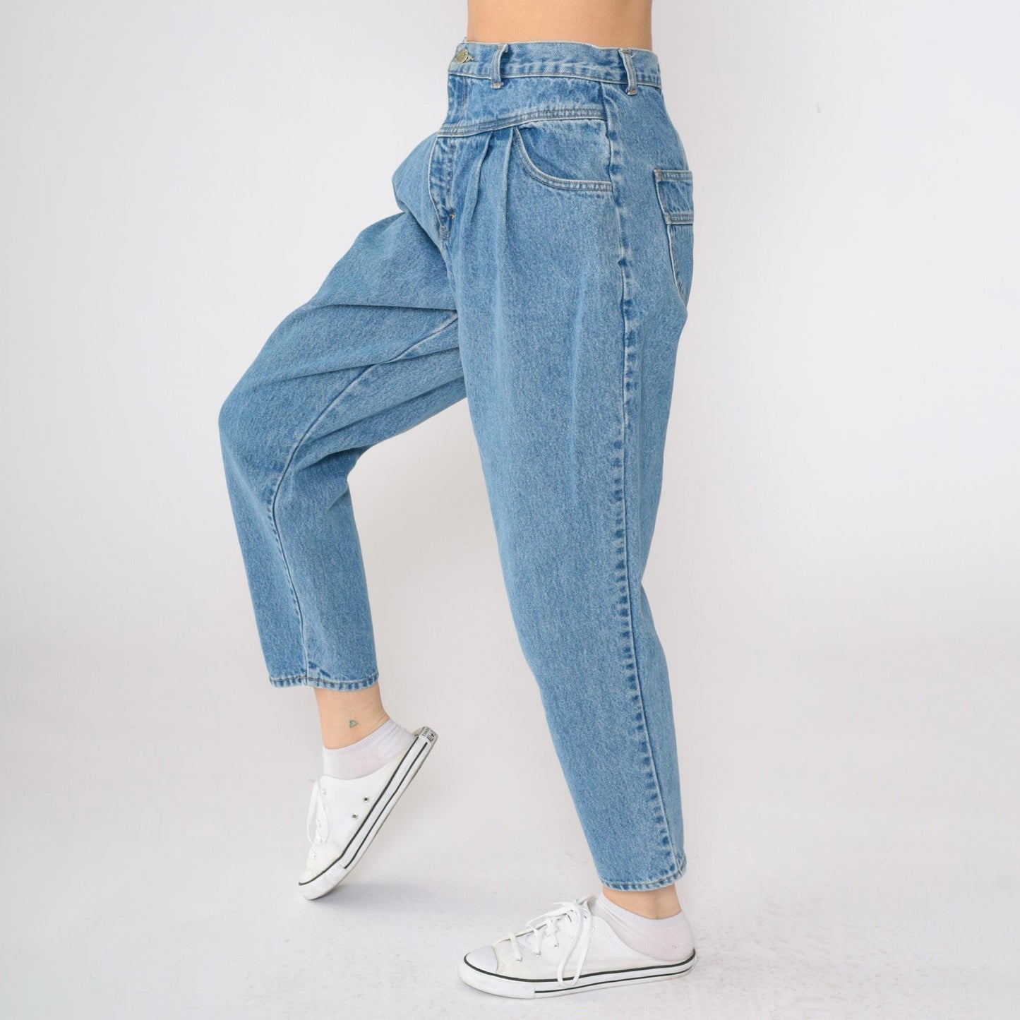 90s Calvin Klein Pleated Mom Jeans High Waisted Tapered Ankle Blue Medium