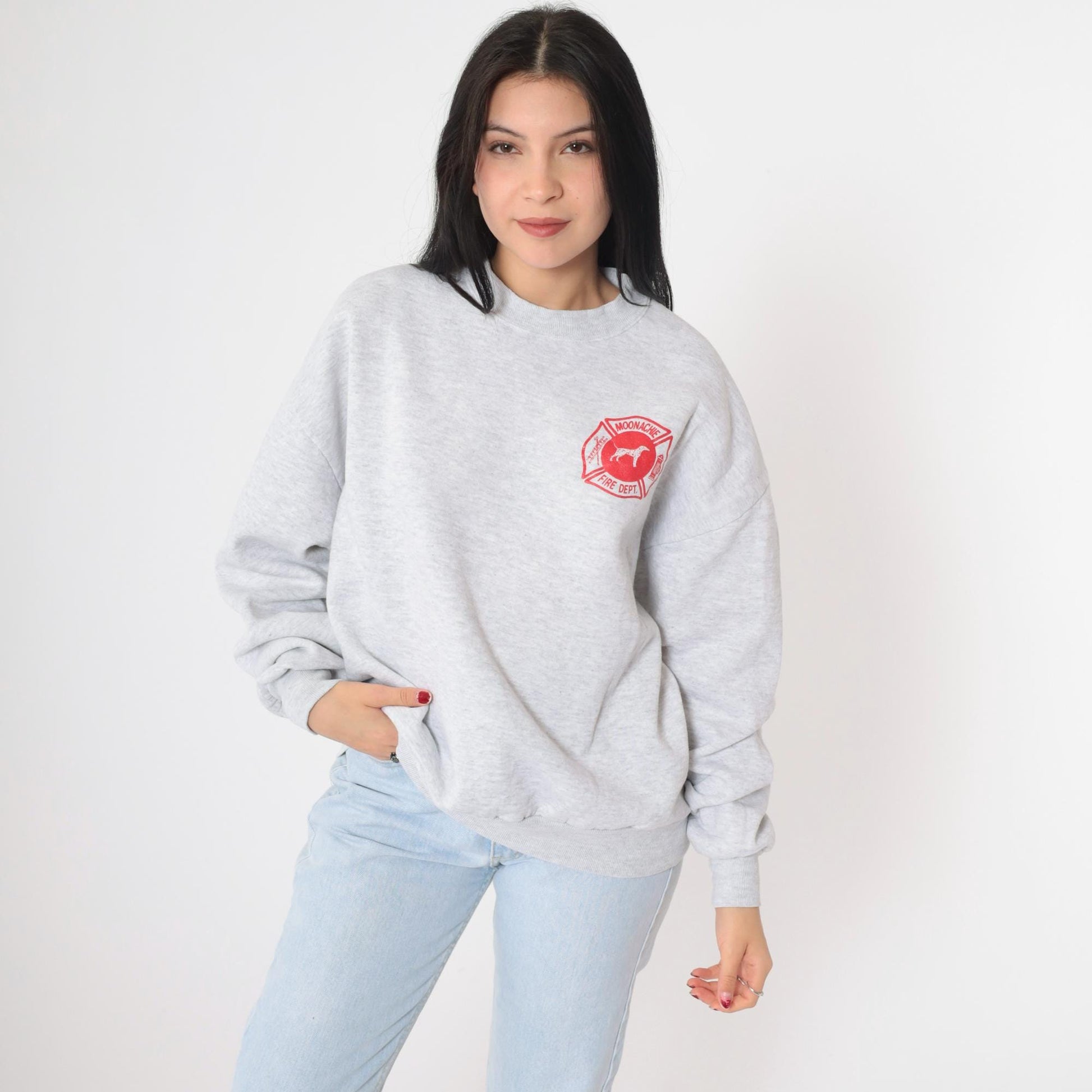 90s Moonachie Fire Department Sweatshirt New Jersey Firefighter Grey Extra Large XXL