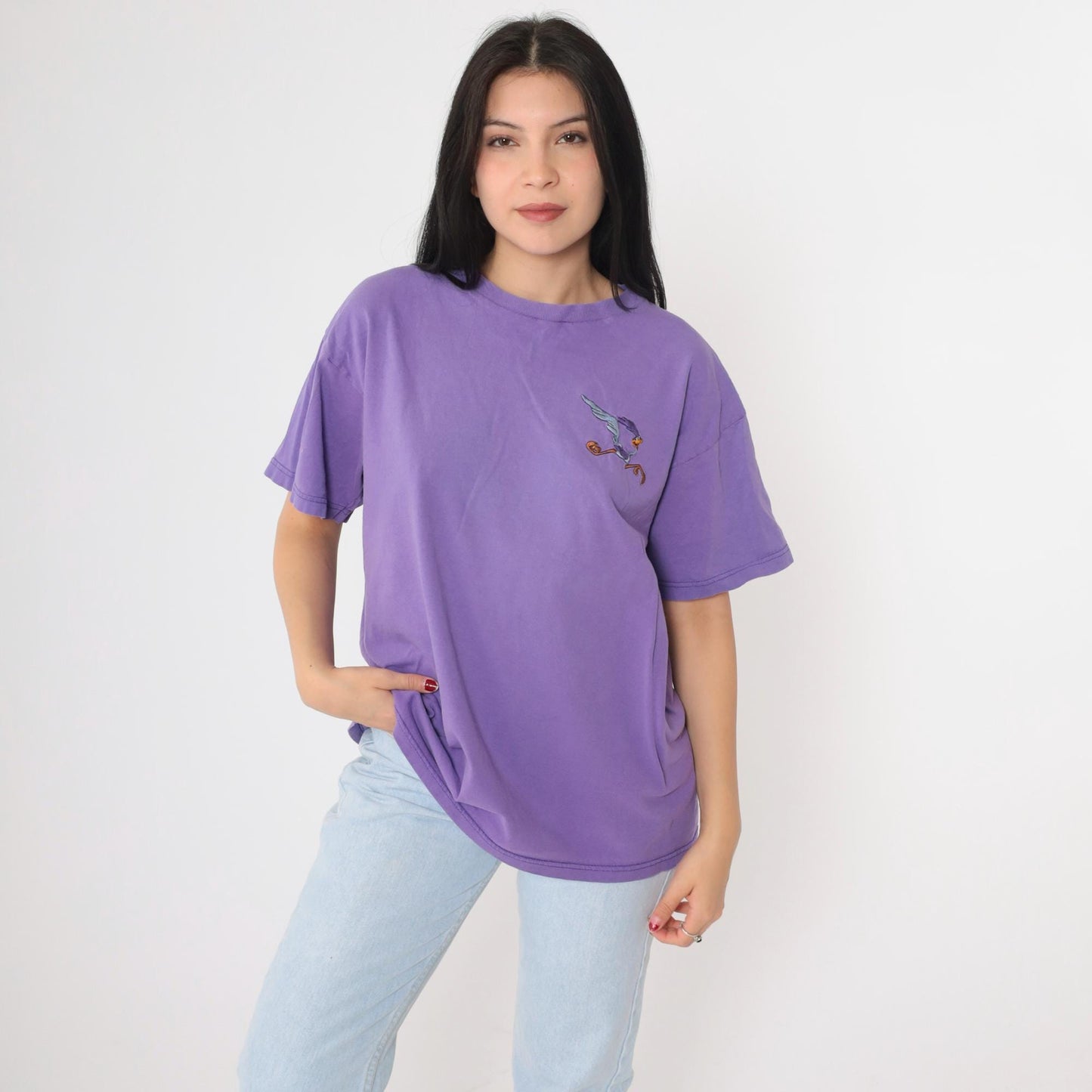 90s Looney Tunes Road Runner T-Shirt 1997 Warner Bros Embroidered Purple Large L