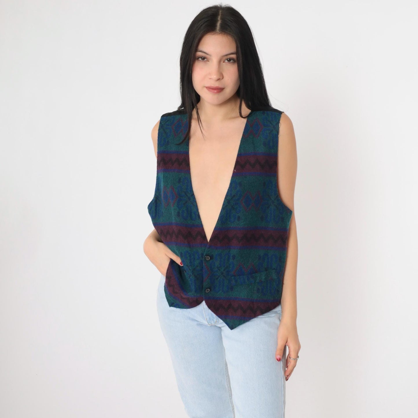 90s Hutspah Geometric Southwestern Vest Button Up Sleeveless Medium