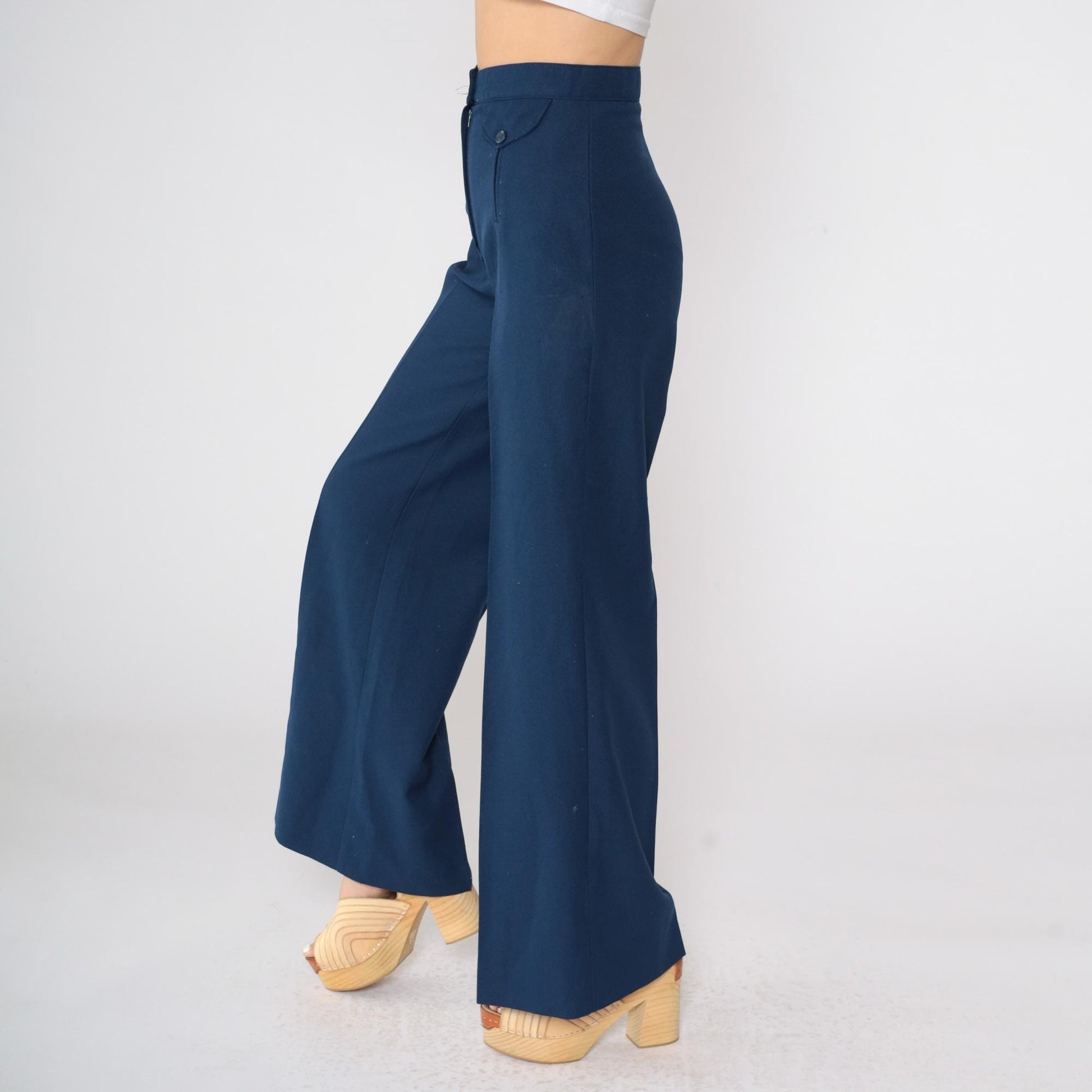 70s Navy Bell Bottom Pants High Waist Vintage Tomboy of California Extra Small