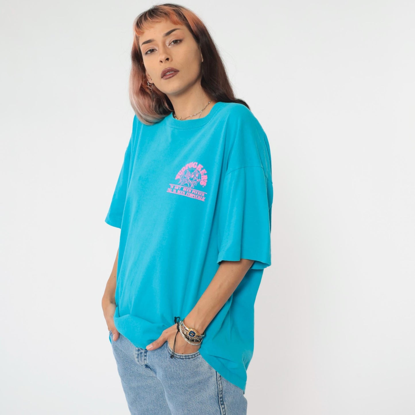 90s Fudpucker's Beachside Bar Grill Turquoise Graphic Tee Pelican Extra Large XL