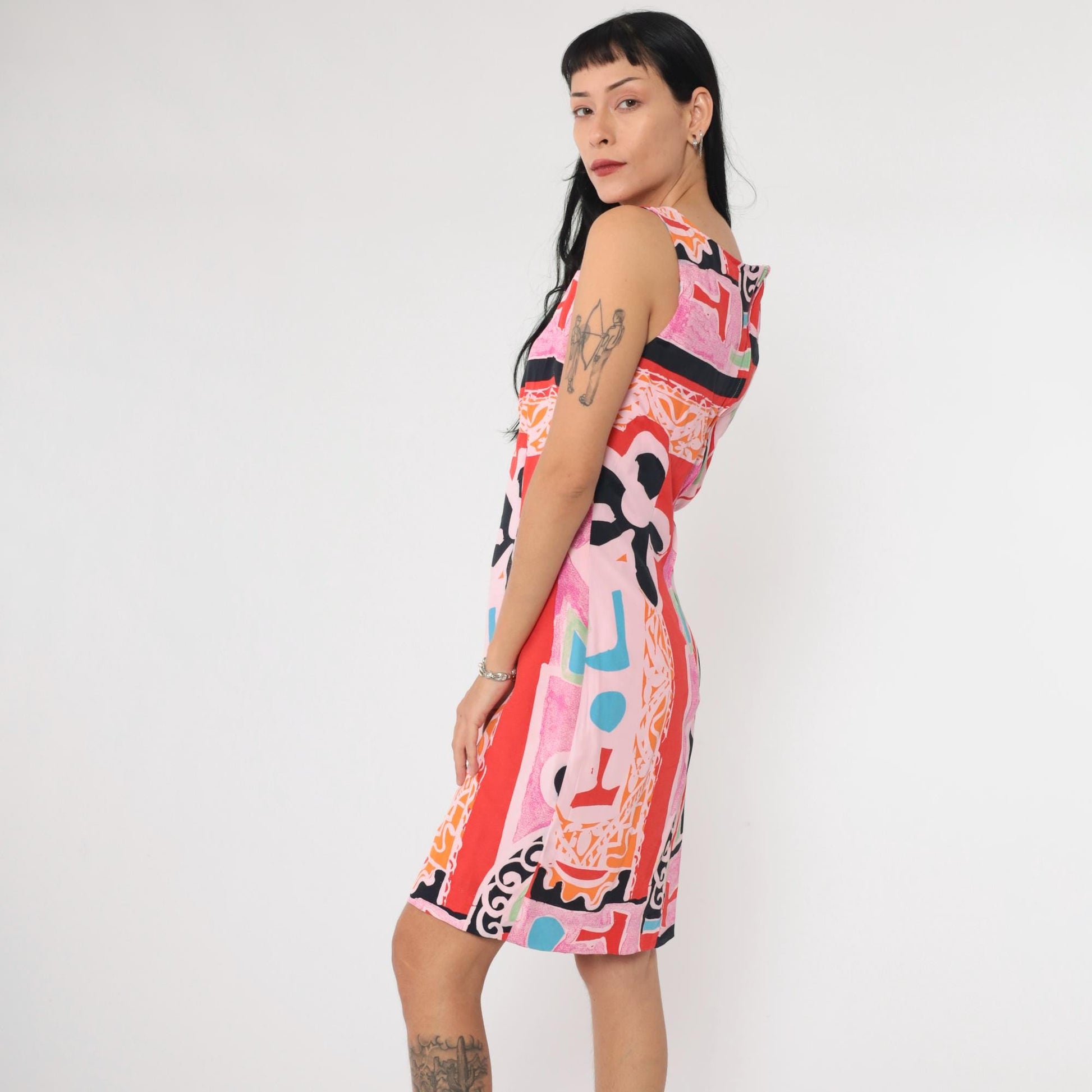 90s Ducci Pink Abstract Floral Sheath Mini Dress Sleeveless Small
