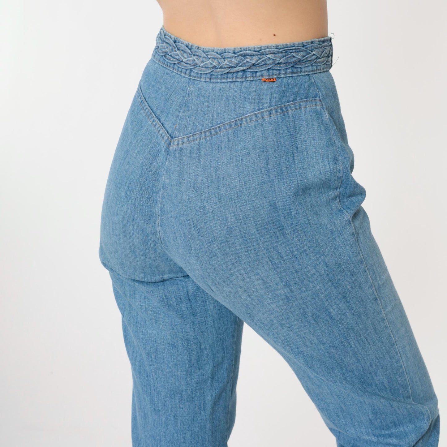 70s Levi's High Waist Straight Leg Jeans Blue Denim Braided Back XS