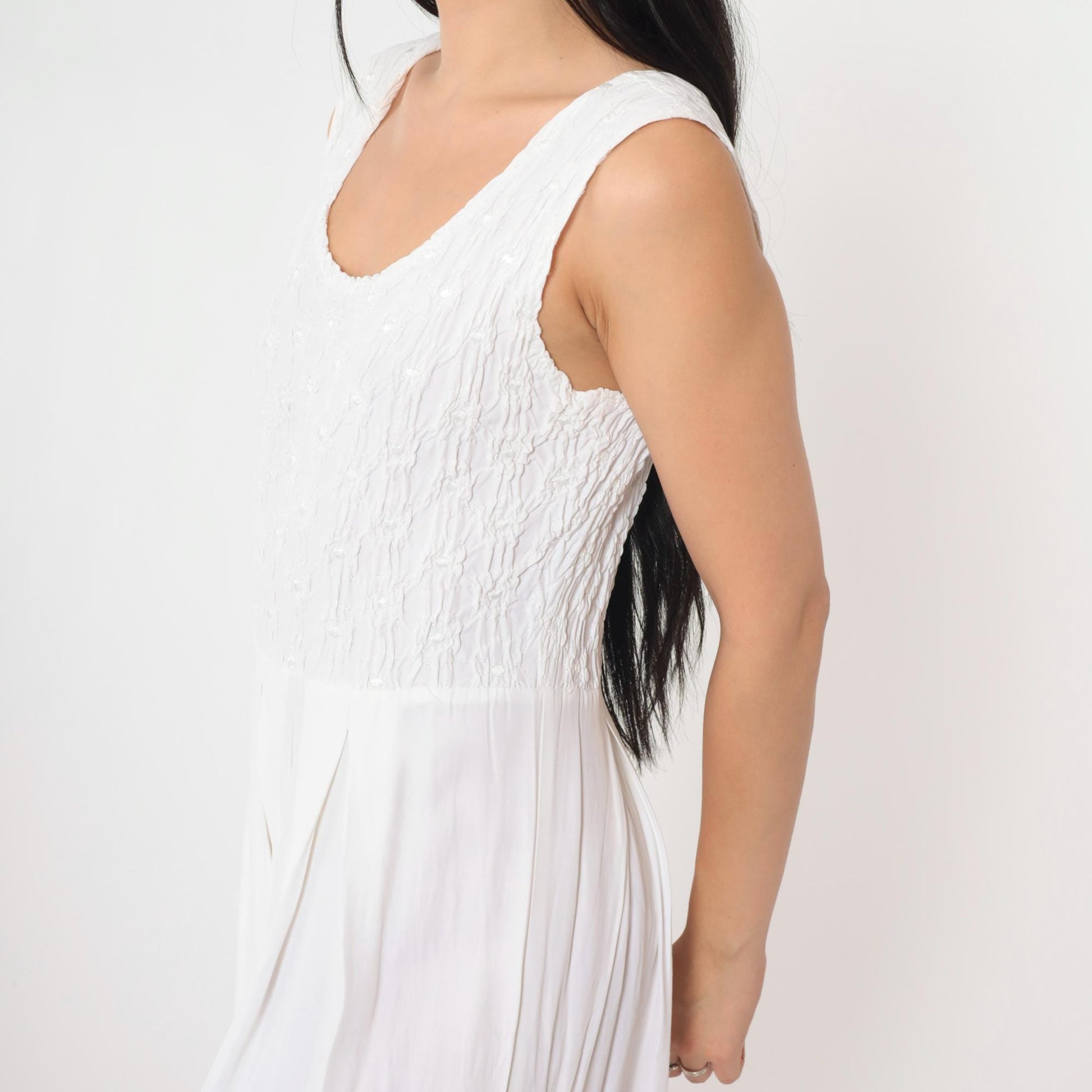 90s Express White Smocked Jumpsuit Sleeveless Wide Leg Scoop Neck Small