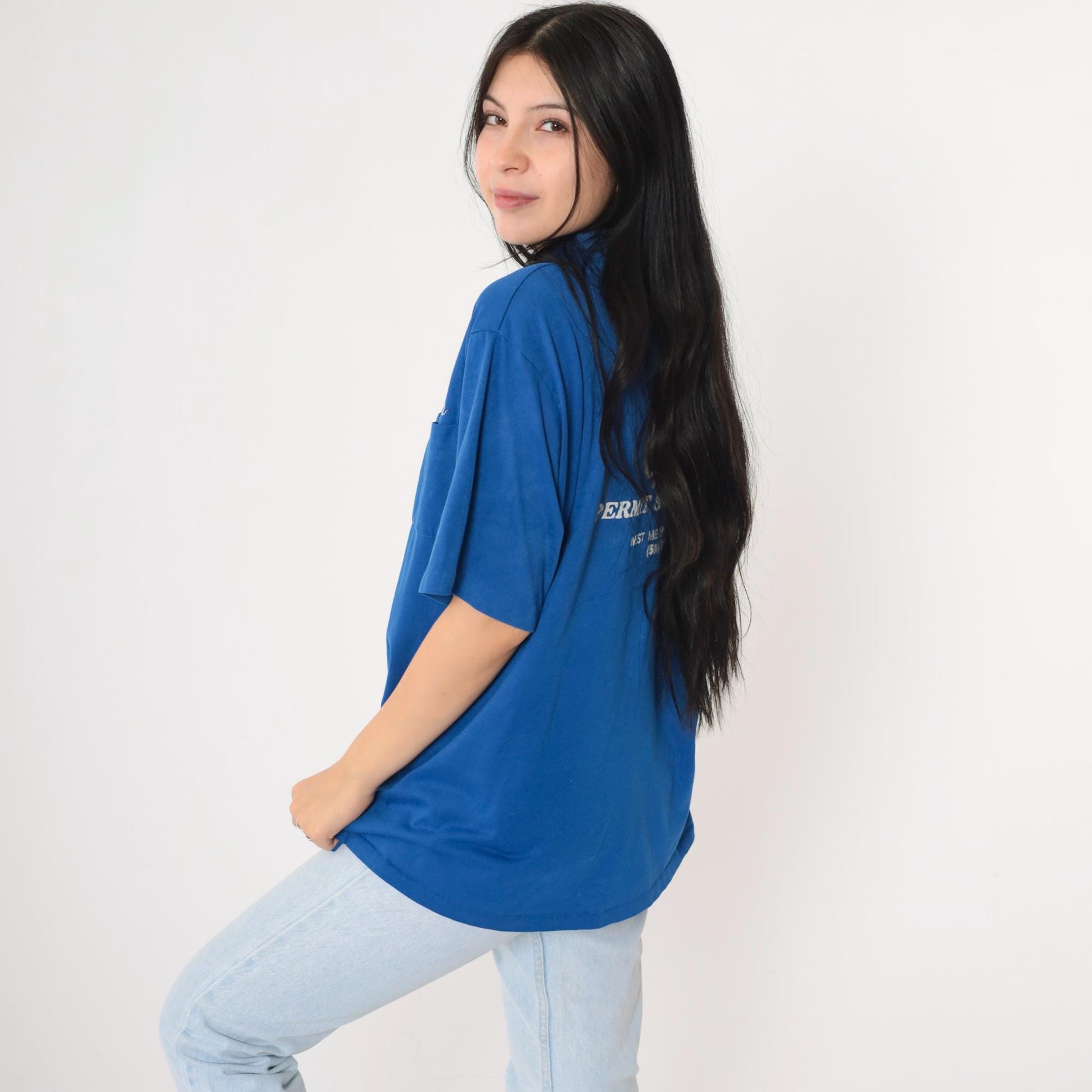 90s C&S Permit Service Lester Embroidered Polo Shirt Blue Extra Large XL