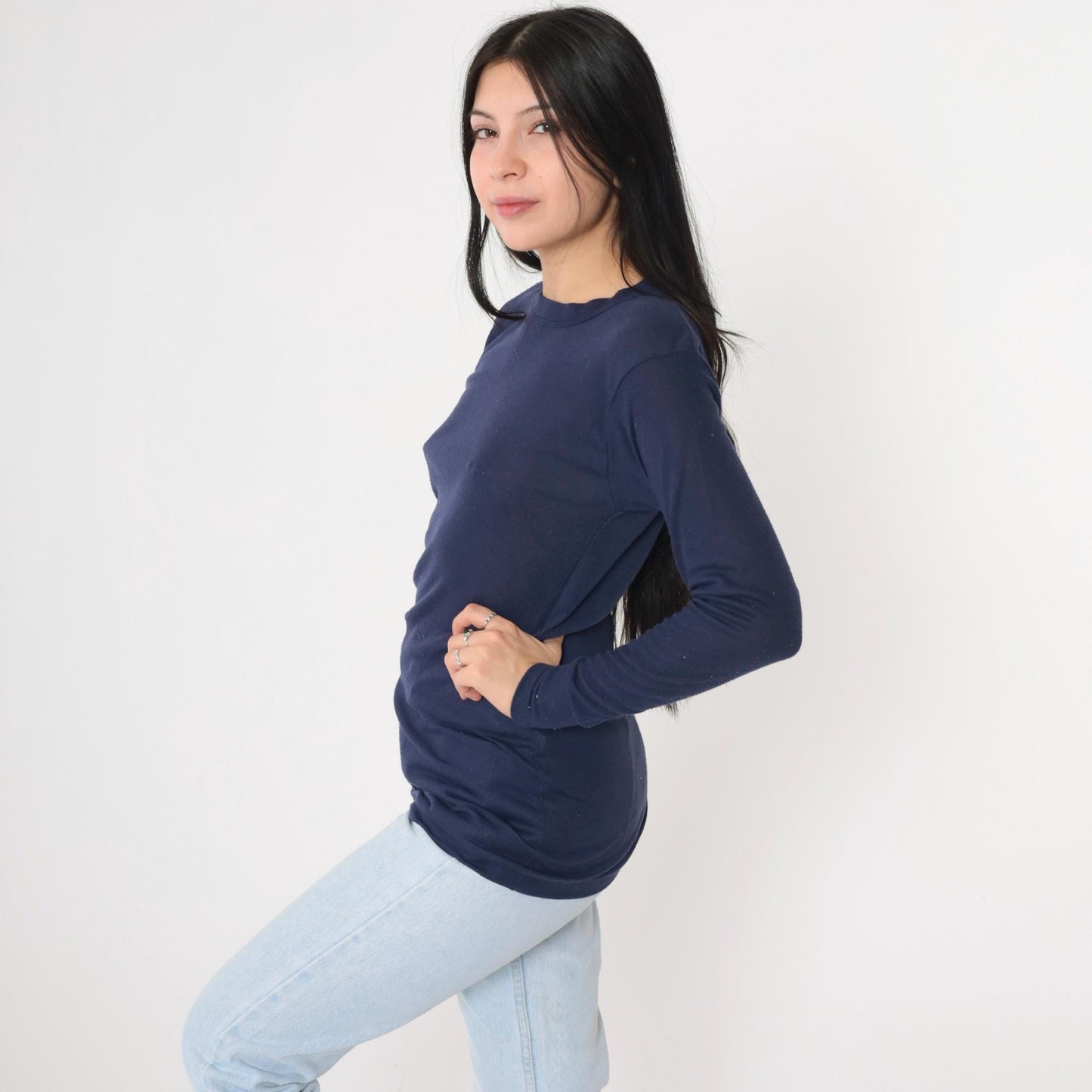 80s Navy Thermal Long Sleeve Undershirt Small Medium