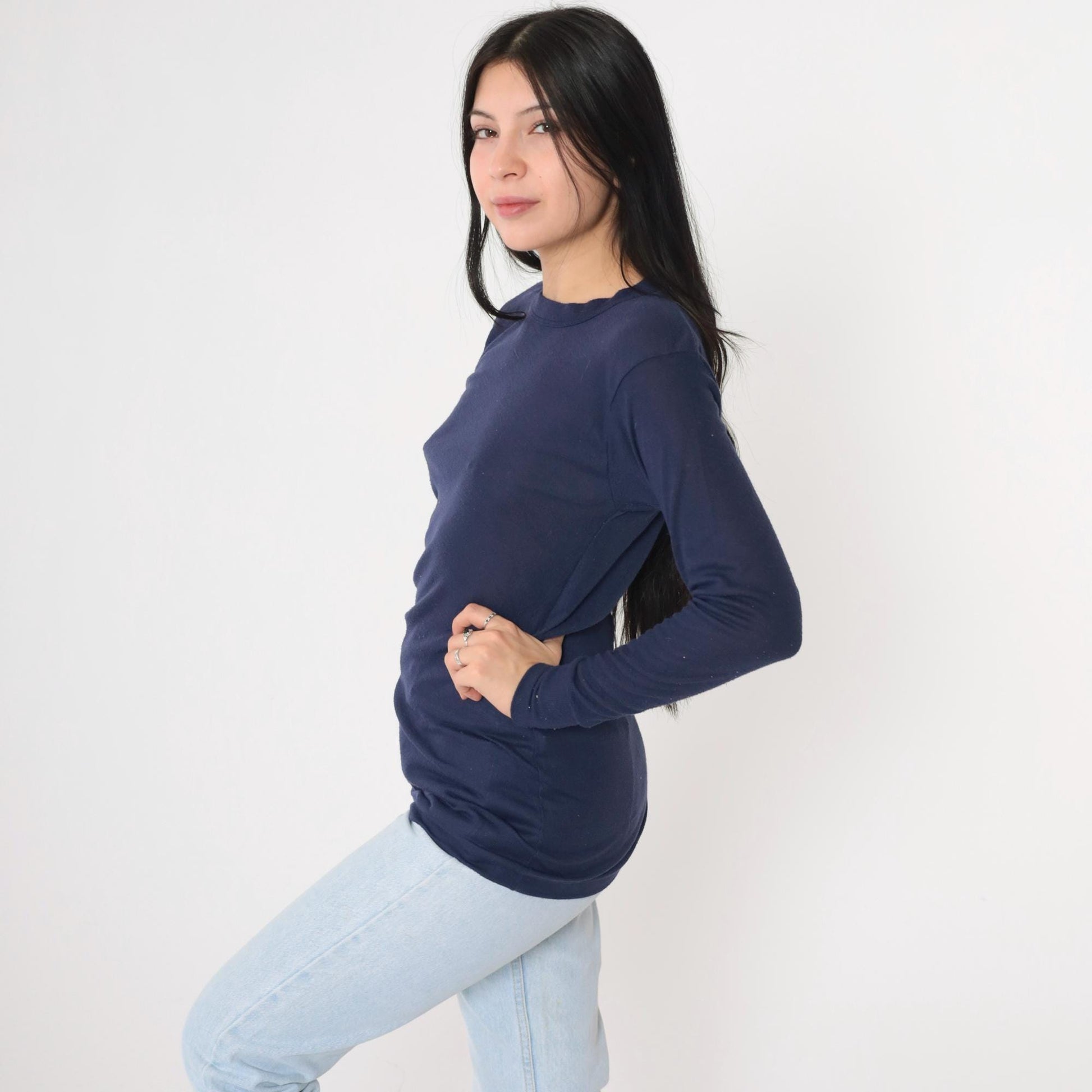80s Navy Thermal Long Sleeve Undershirt Small Medium