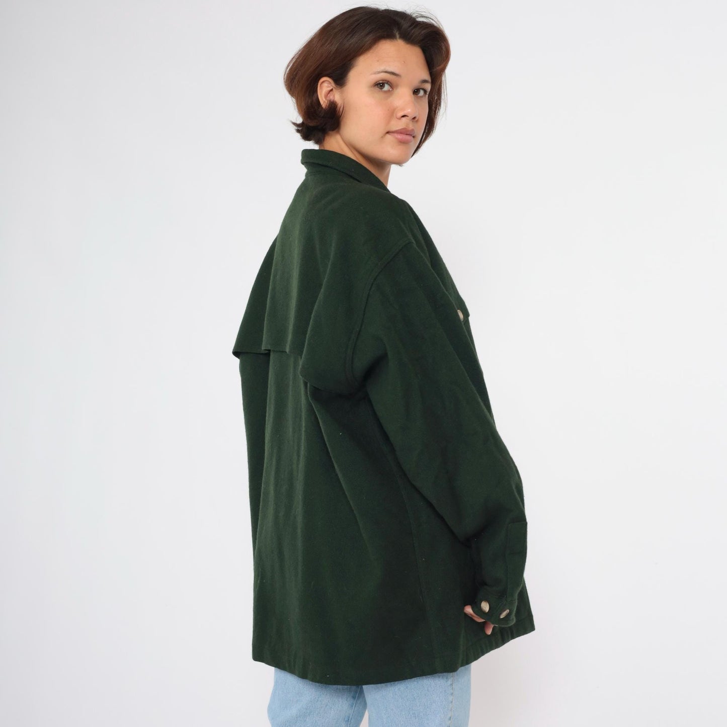 90s Woolrich Wool Shirt Jacket Forest Green Button Up Shacket Men's XXL