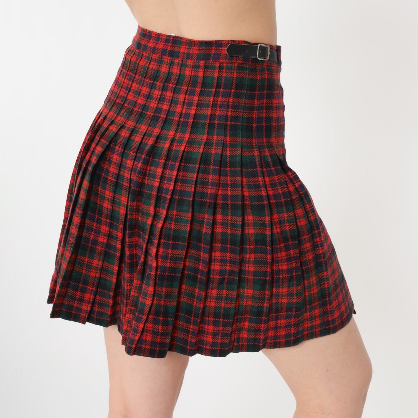 70s Glenconner Plaid Wool Mini Skirt High Waist Pleated Small