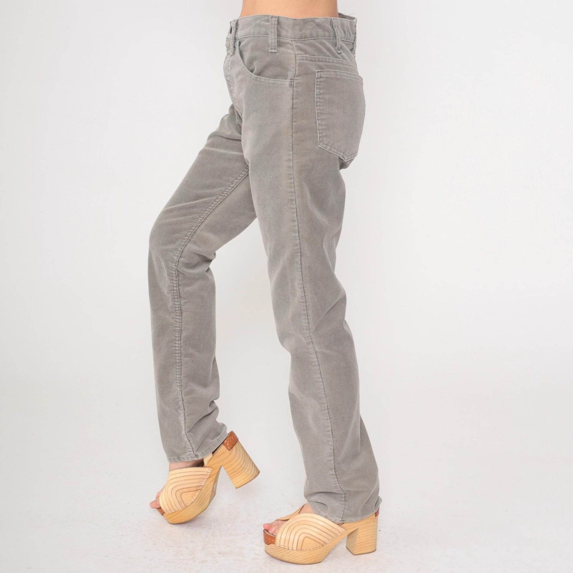 80s Levi's Grey Corduroy High-Rise Straight-Leg Pants Medium